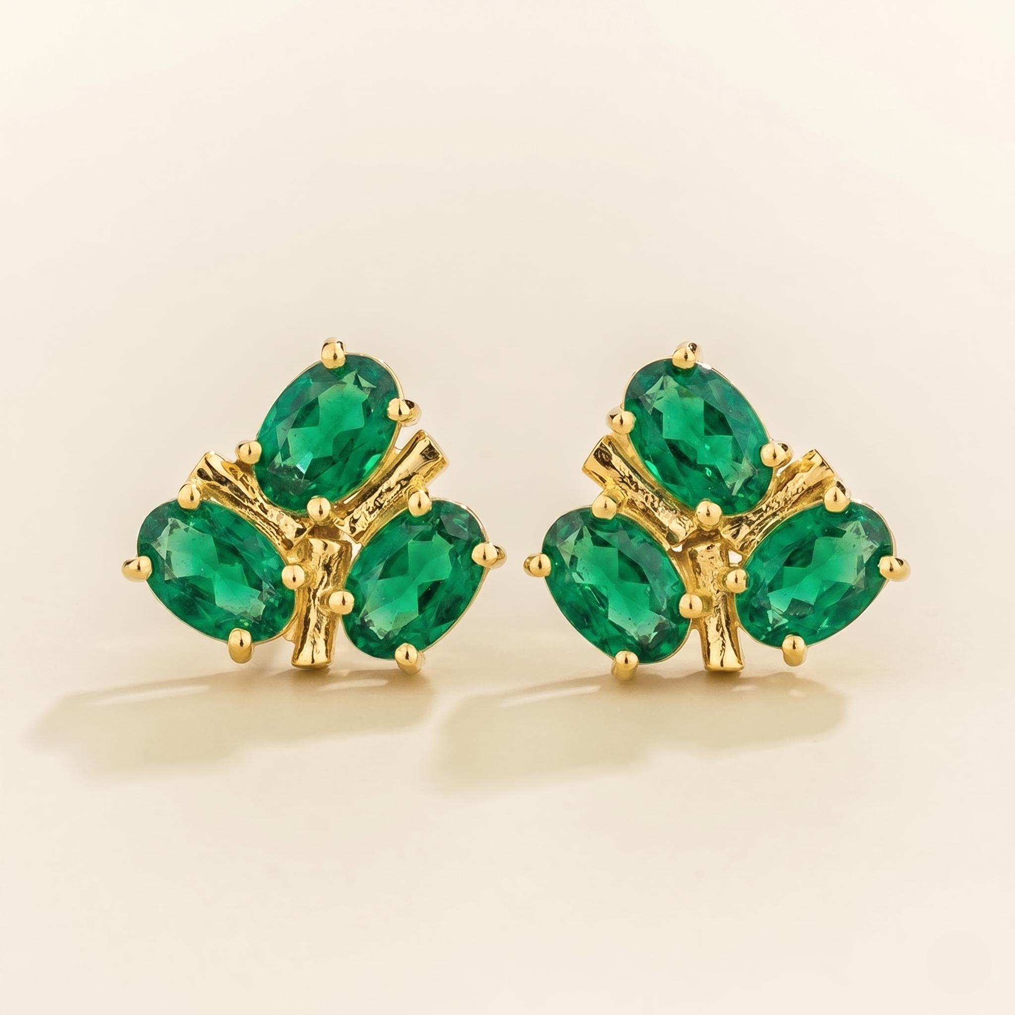 Ligna Oval Emerald Cluster Stud Earrings in Gold