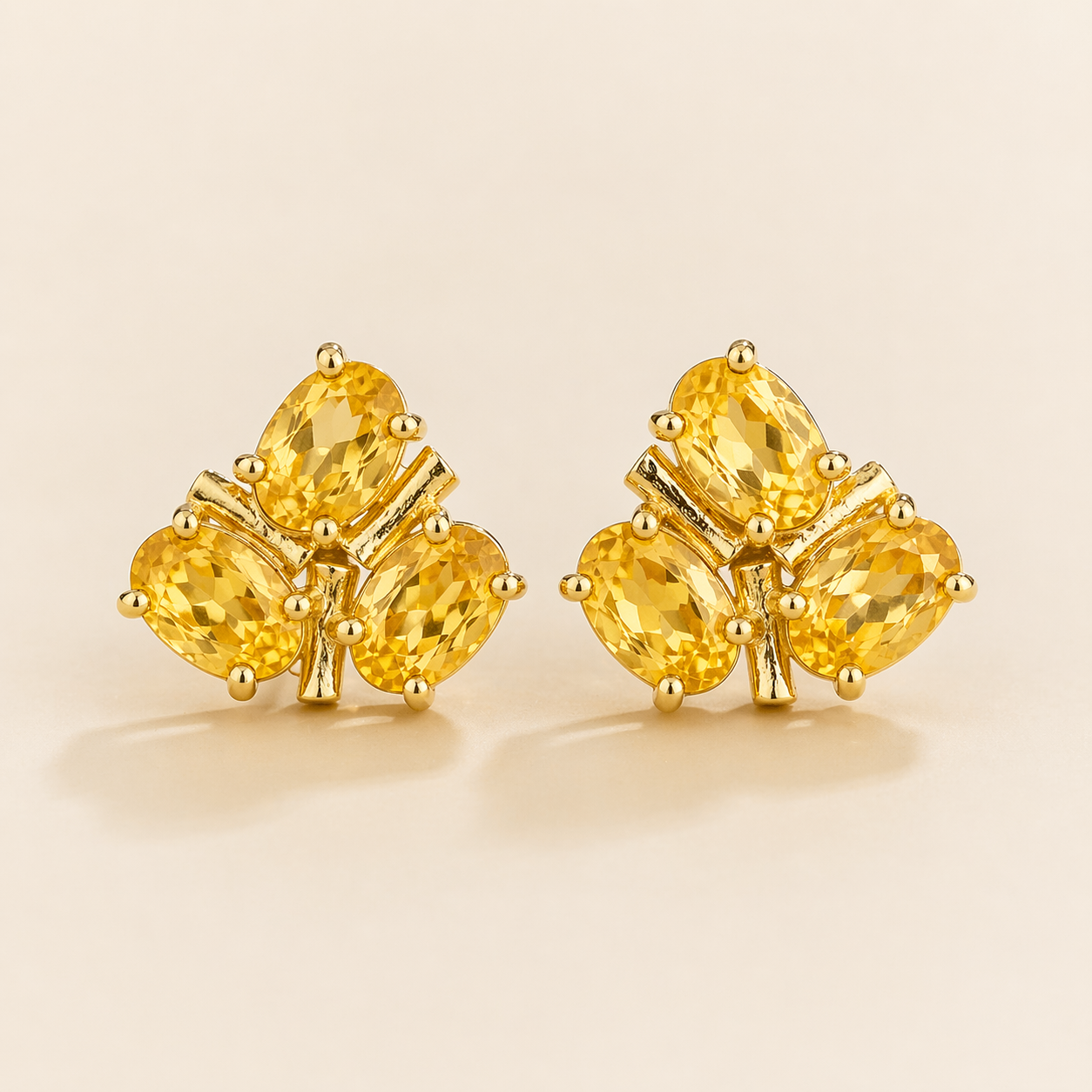 Ligna Oval Yellow Sapphire Cluster Stud Earrings in Gold