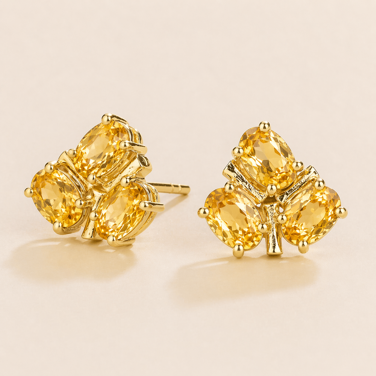 Ligna Oval Yellow Sapphire Cluster Stud Earrings in Gold