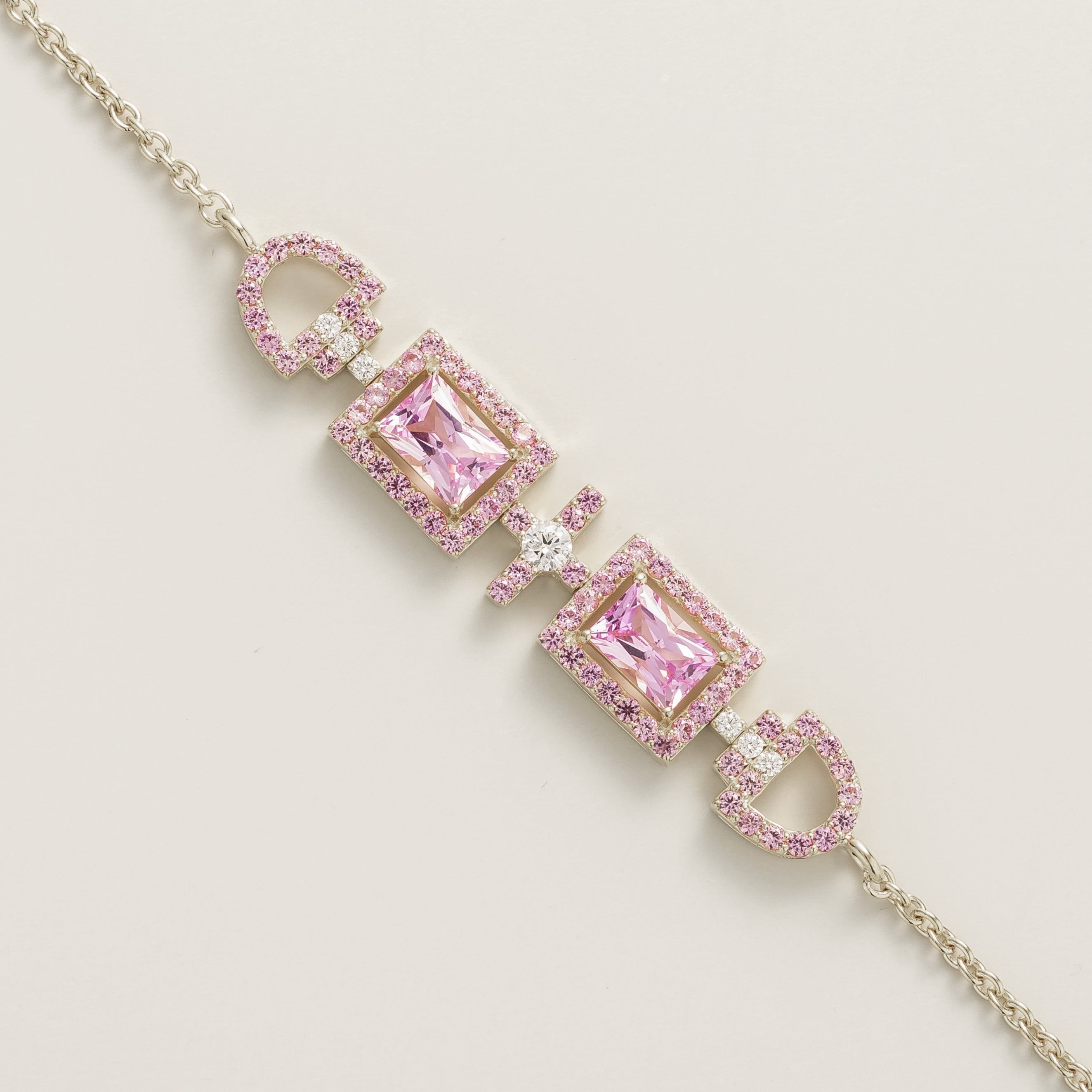 luxury bracelet with pink sapphires and diamonds in white gold