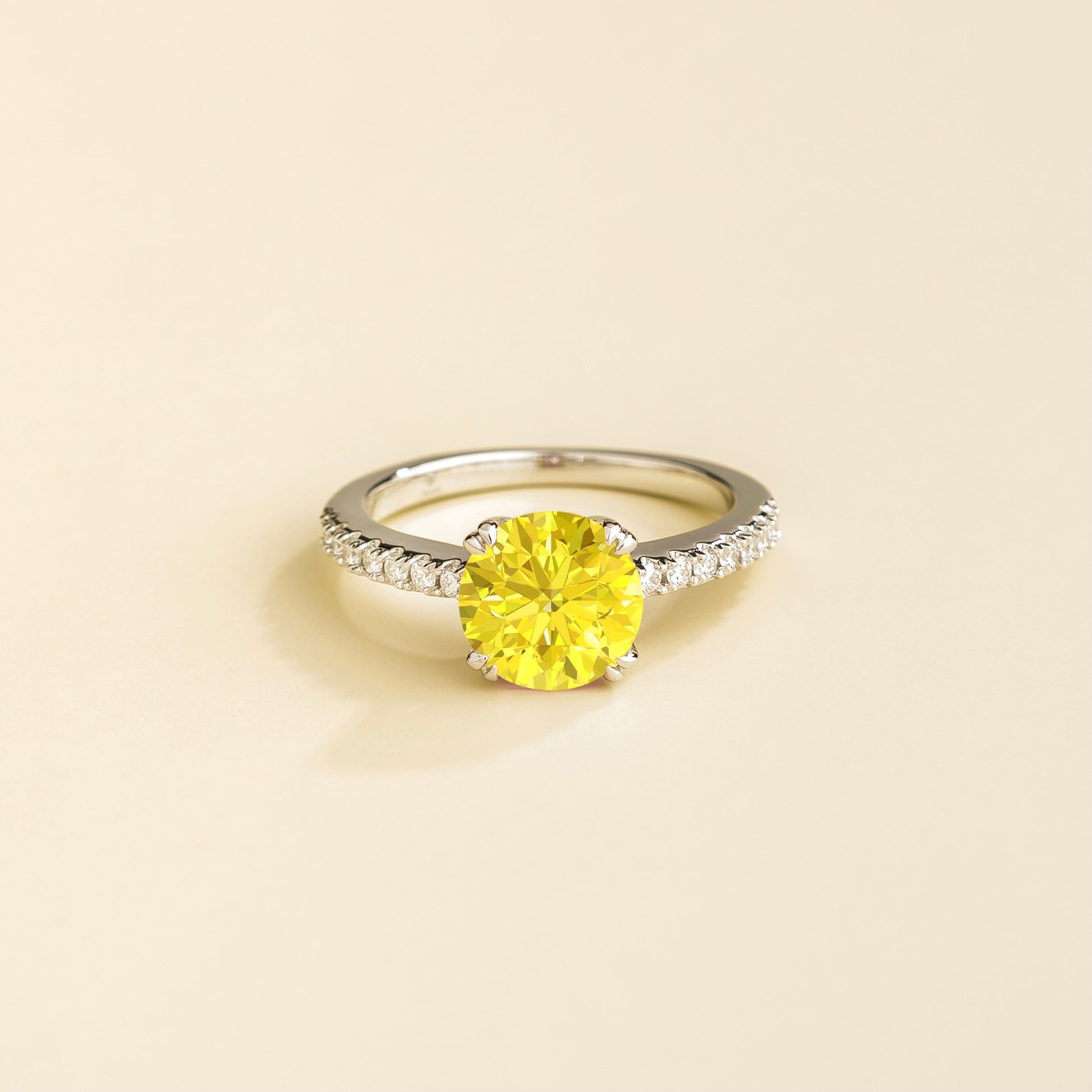 Lab-Created Yellow Sapphire & Diamond Ring in White Gold – Ethical Fine Jewellery