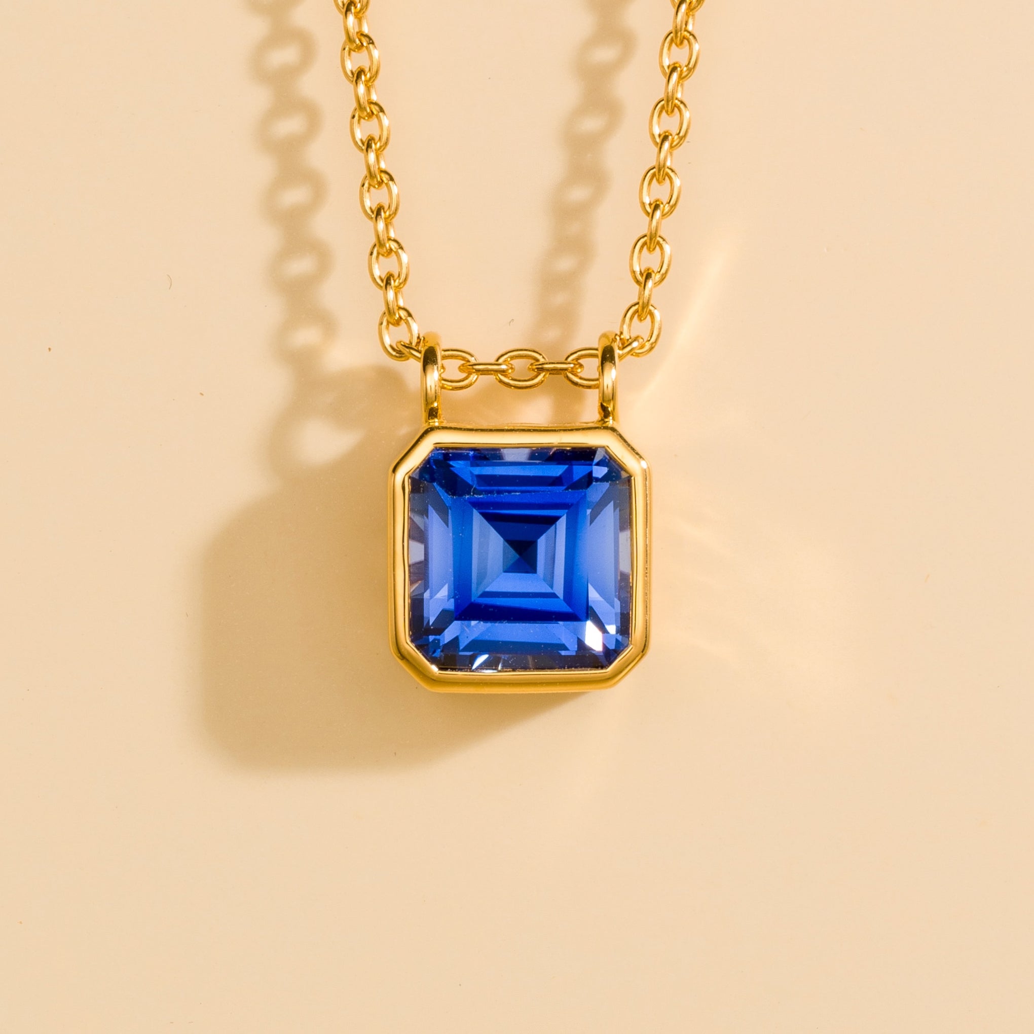 Calin Blue Sapphire Asscher-Cut Pendant Necklace in Gold