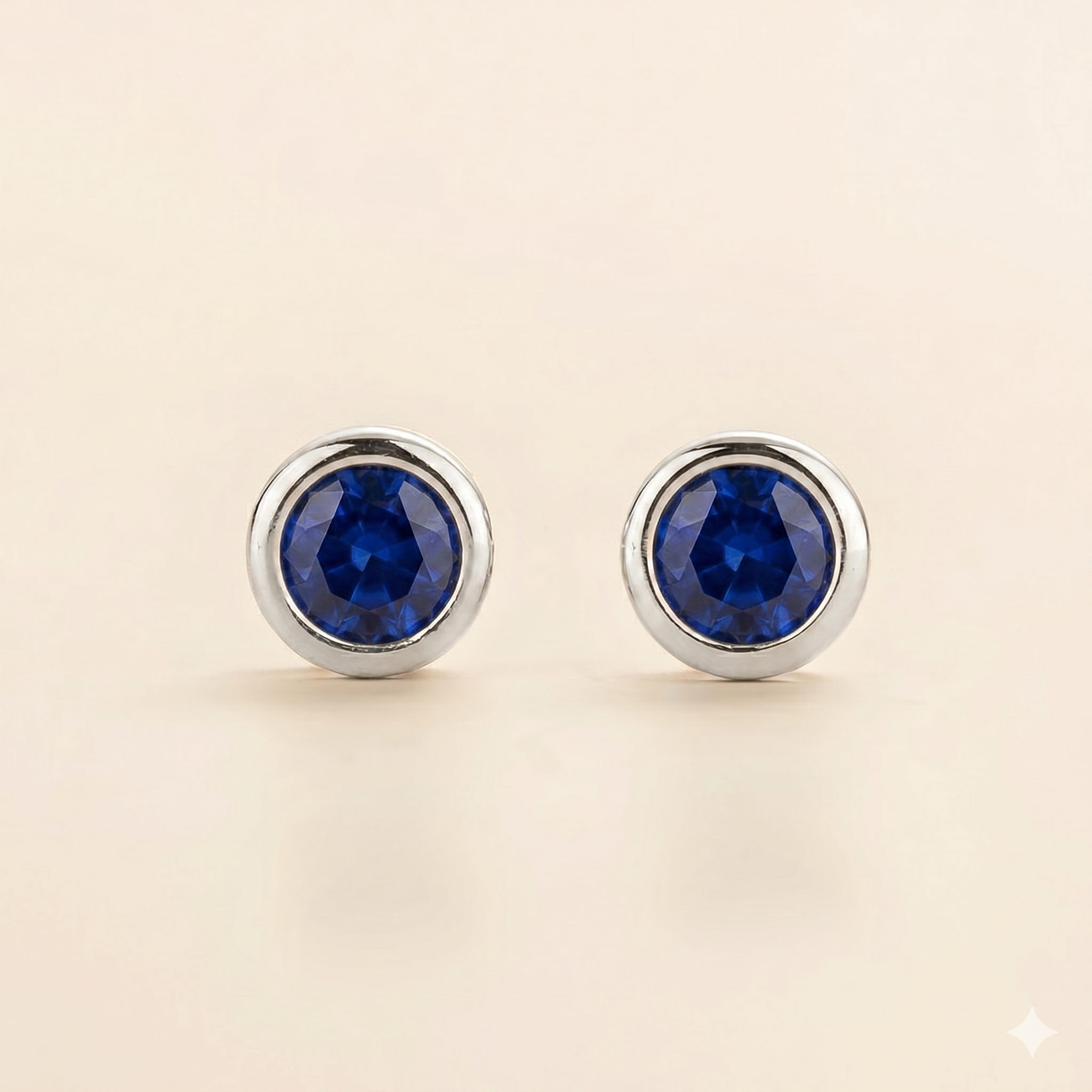 Margo Blue Sapphire Round Bazel Set White Gold Earrings