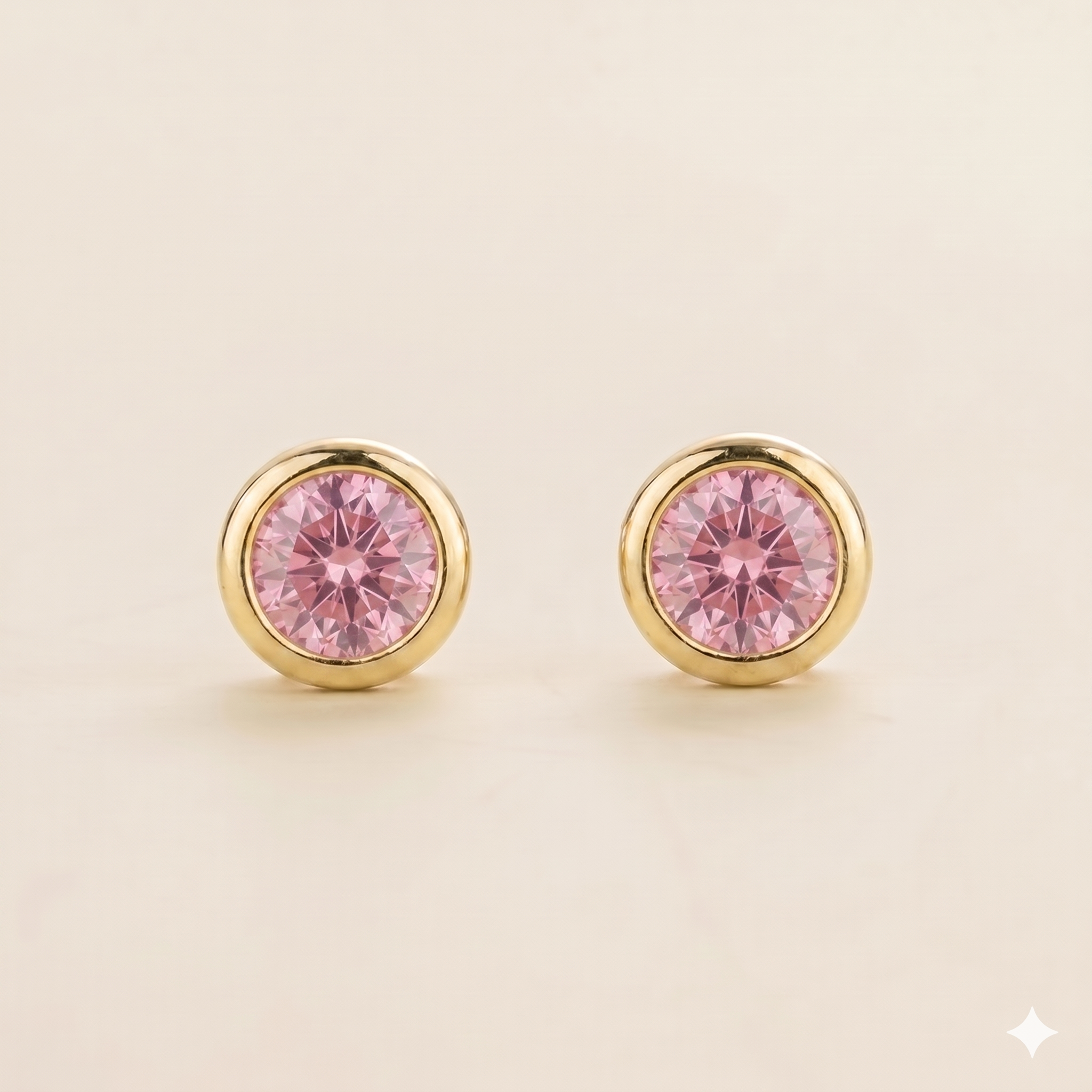 Margo Pastel Pink Sapphire Round Bazel Set Gold Earrings
