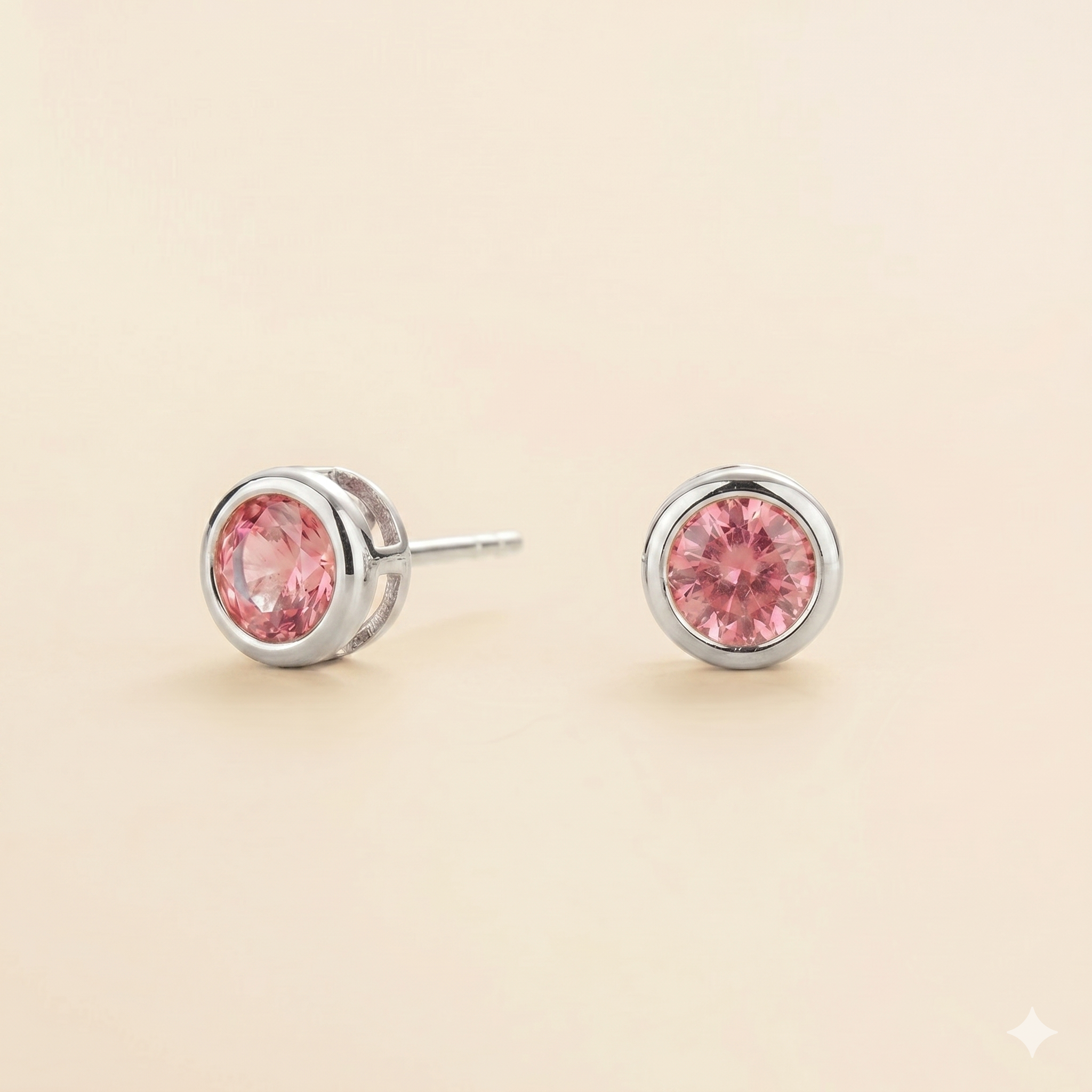 Margo Pink Sapphire Round Bazel Set White Gold Earrings