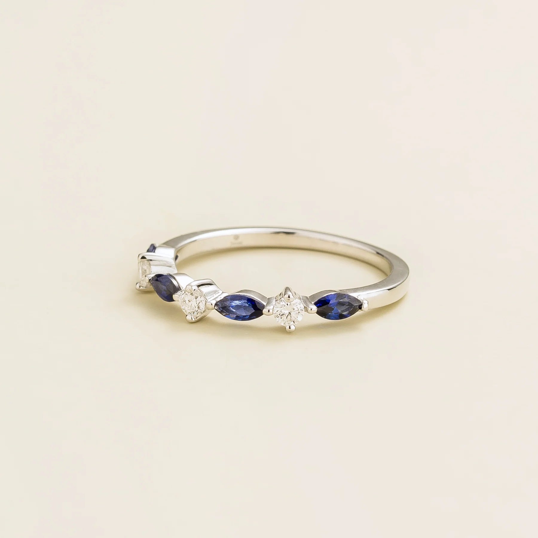 Markiz White Gold Ring In Blue Sapphire and Diamond Bespoke Jewellery UK London