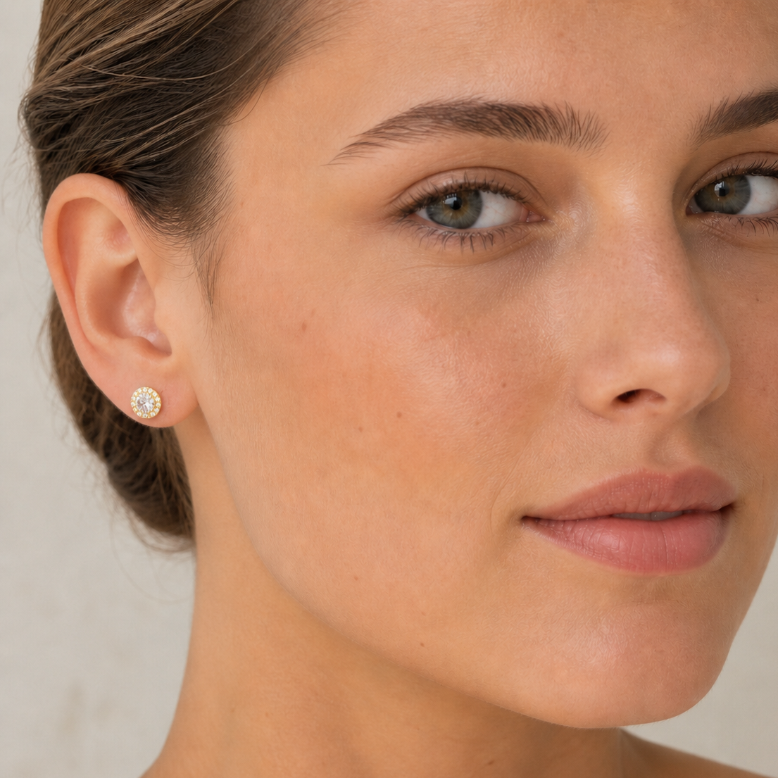 Mars Purple Sapphire Round & Diamond Halo Earrings In Gold
