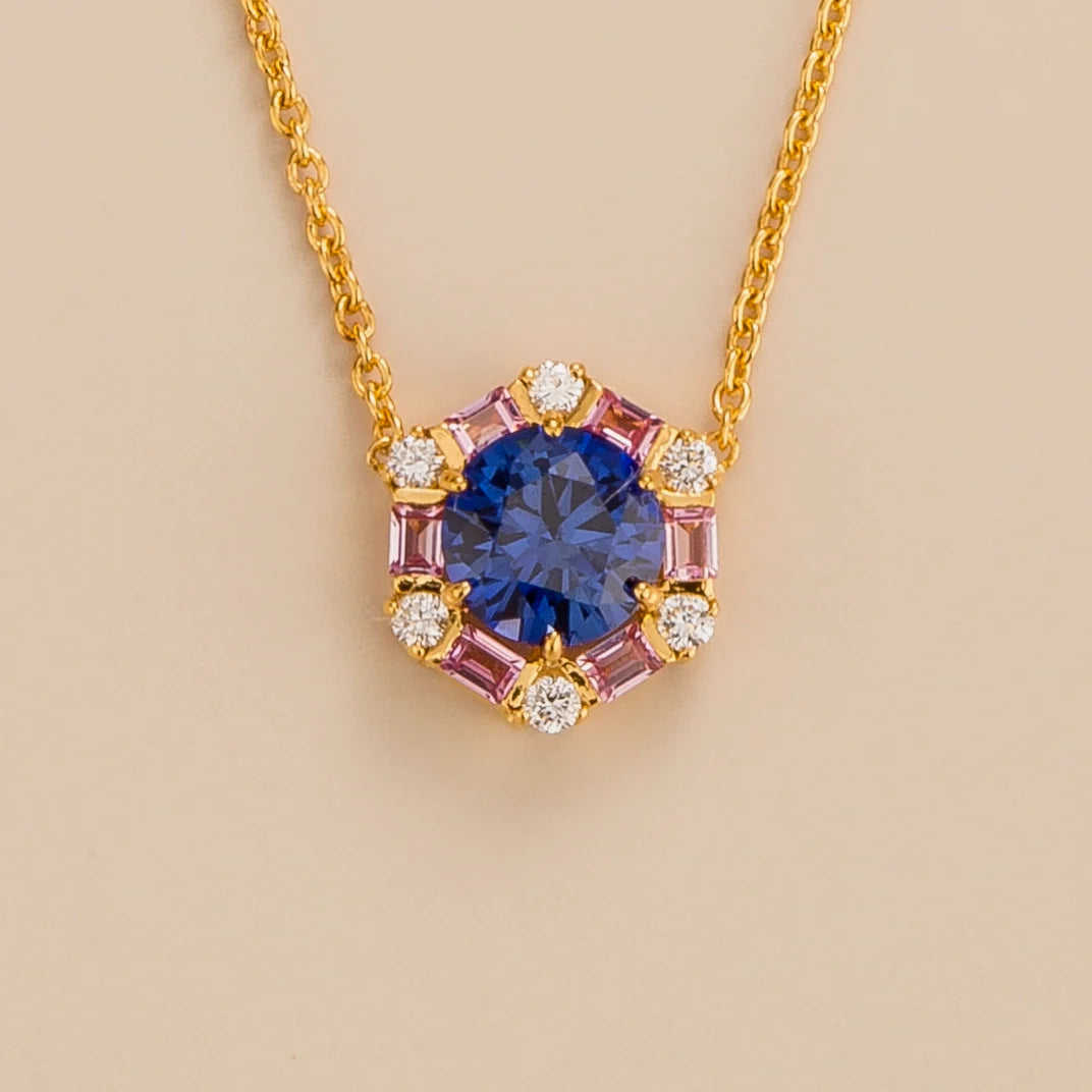 Melba Gold Necklace Set With Blue Sapphire Necklace Pink Sapphire Necklace and Diamond