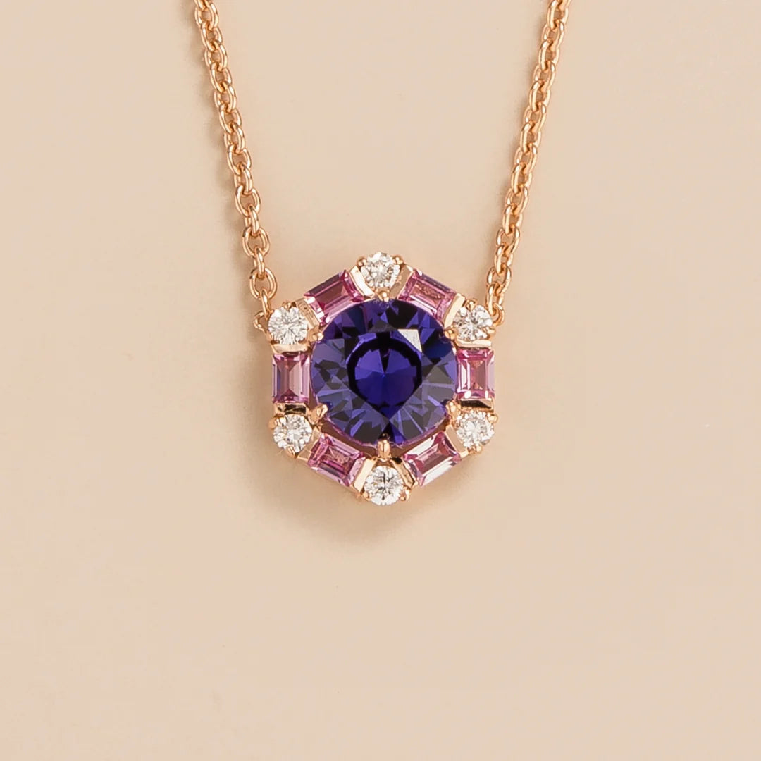 Melba Rose Gold Set With Purple Sapphire Pink Sapphire and Diamond Necklace