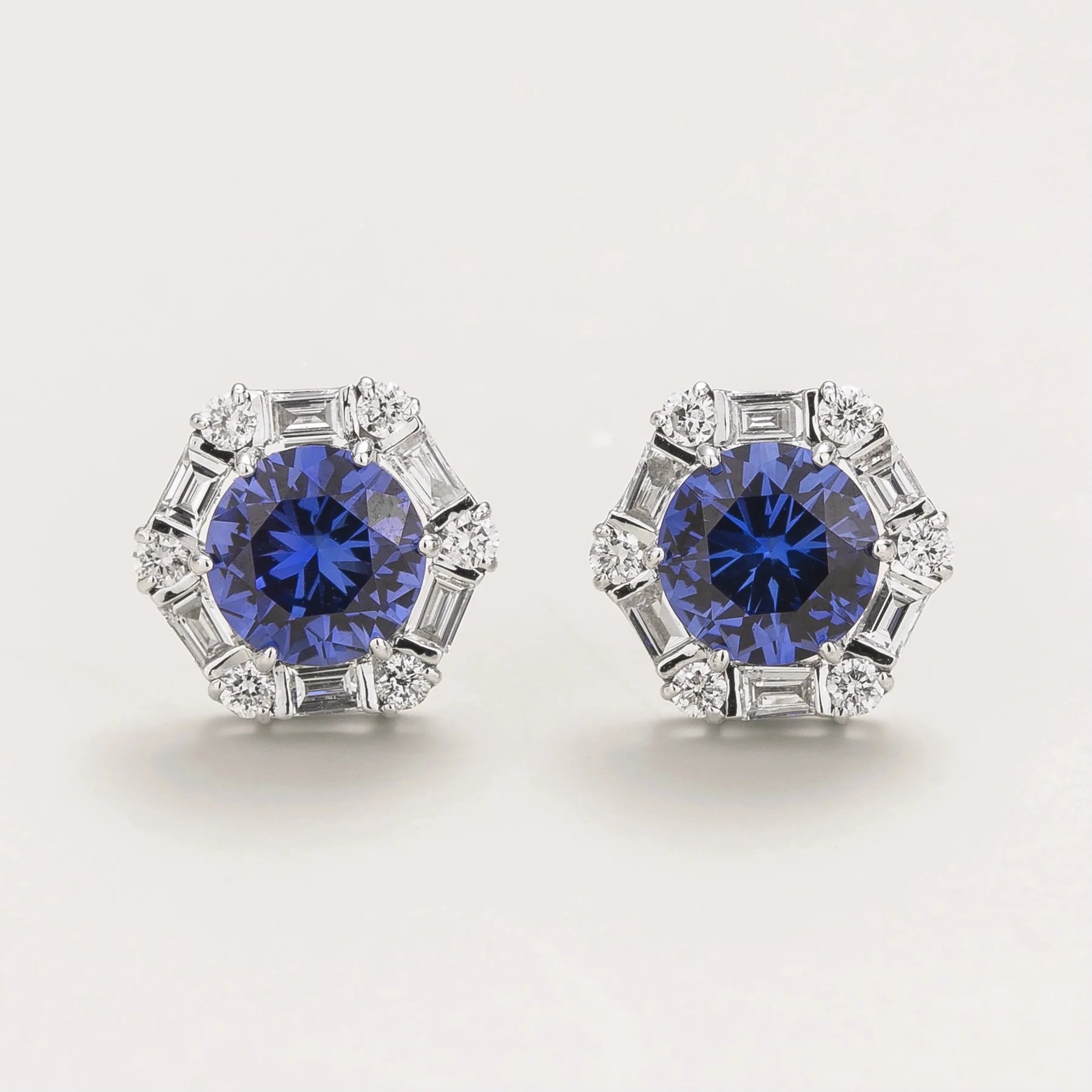 Melba White Gold Earrings Set With Blue Sapphire and Diamond Best London Jewellery Store