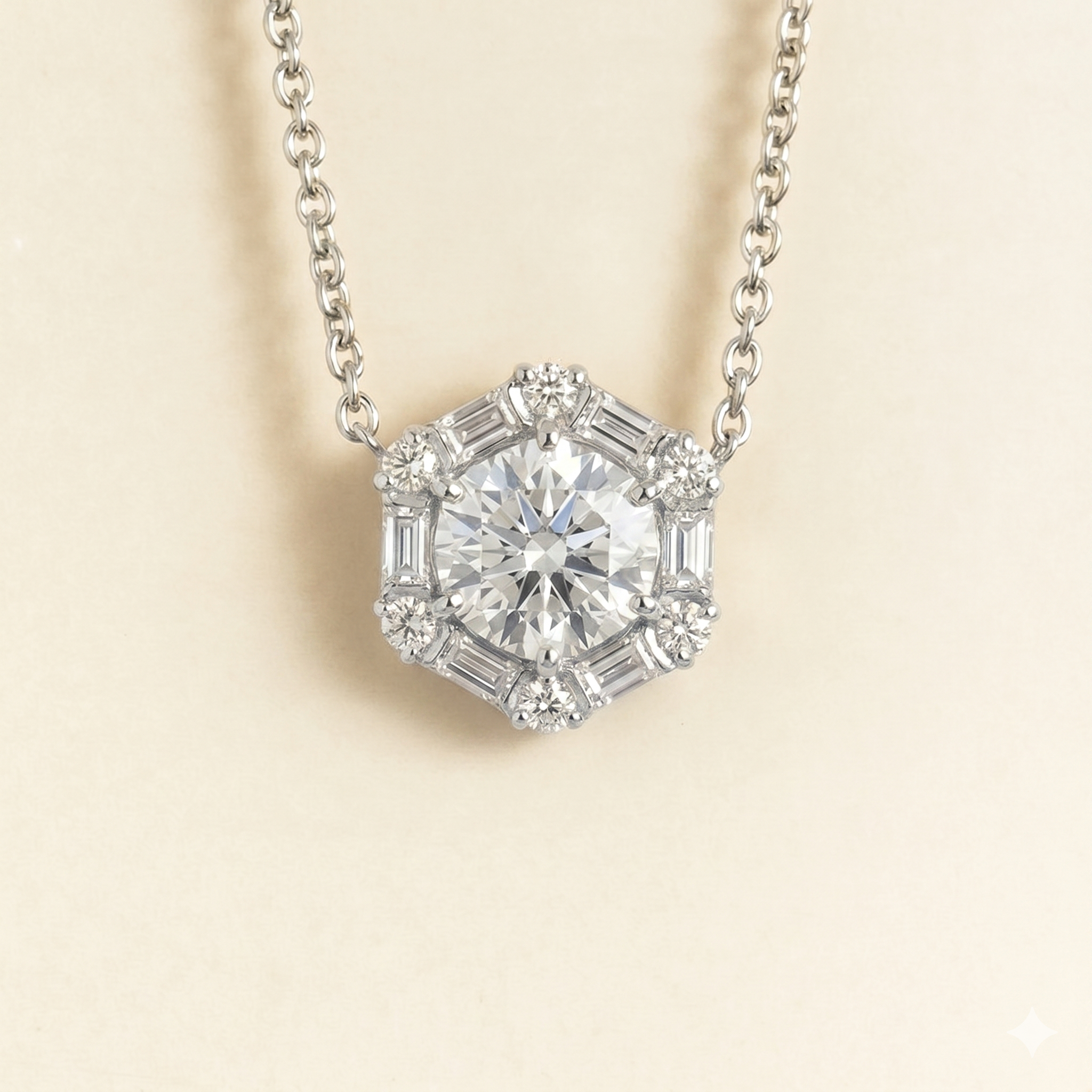 Melba Diamond Halo Hexagon Pendant Necklace In White Gold