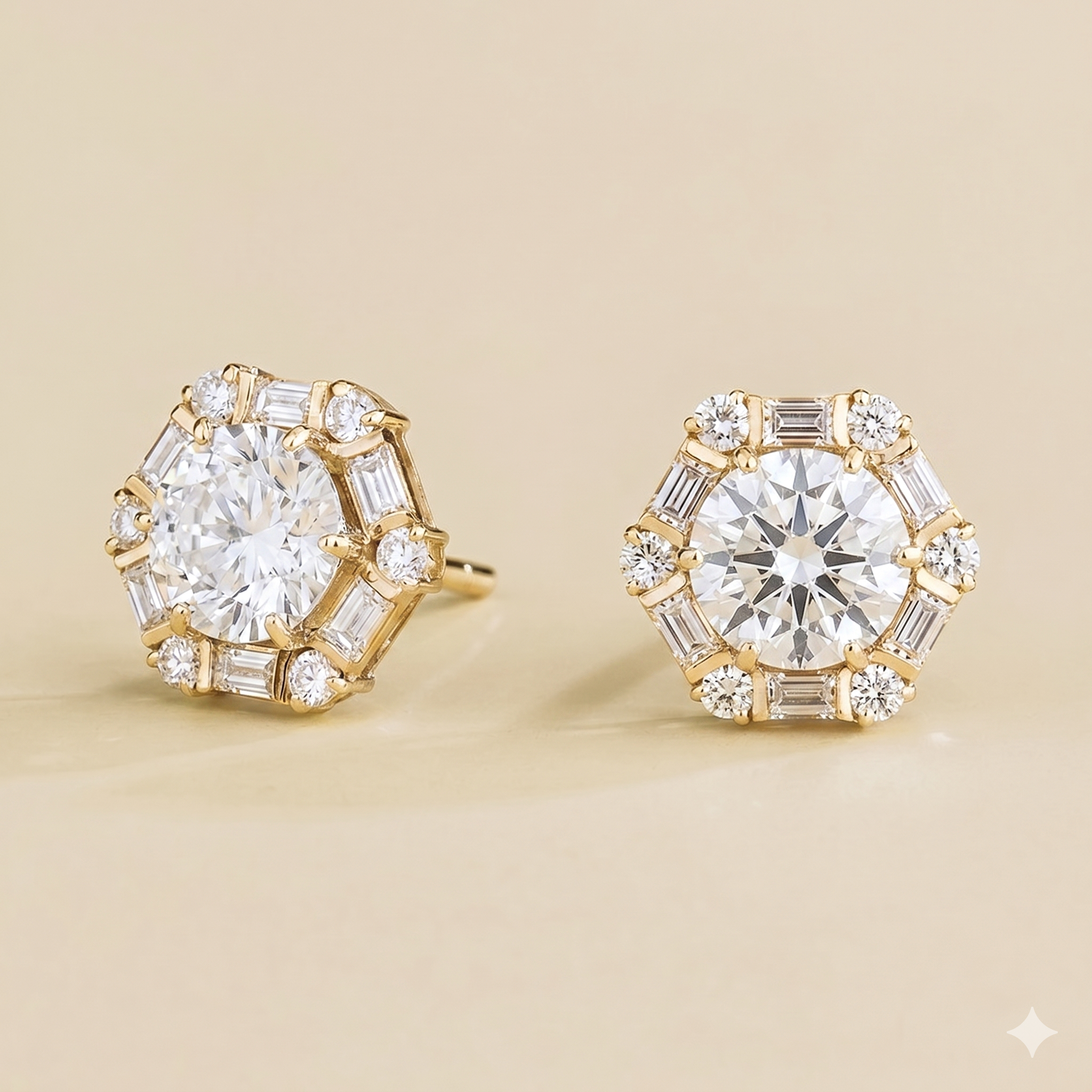 Melba Diamond Halo Hexagon Stud Earrings In Gold