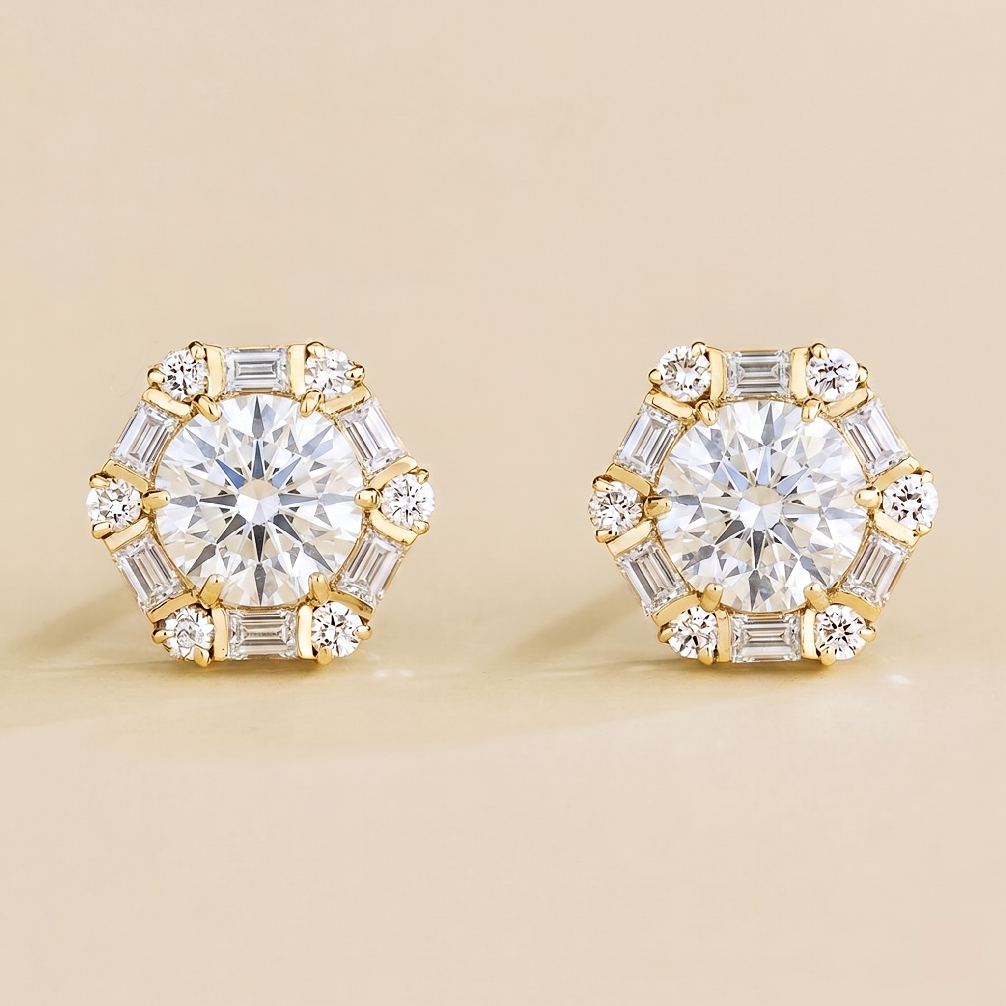 Melba Diamond Halo Hexagon Stud Earrings In Gold