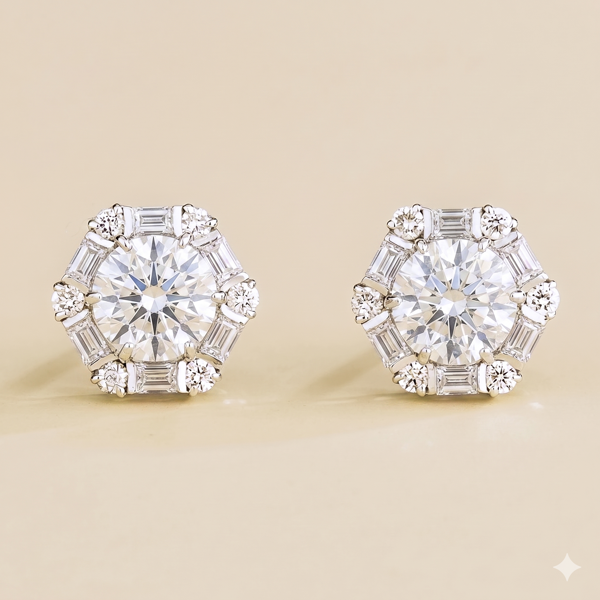 Melba Diamond Halo Hexagon Stud Earrings In White Gold