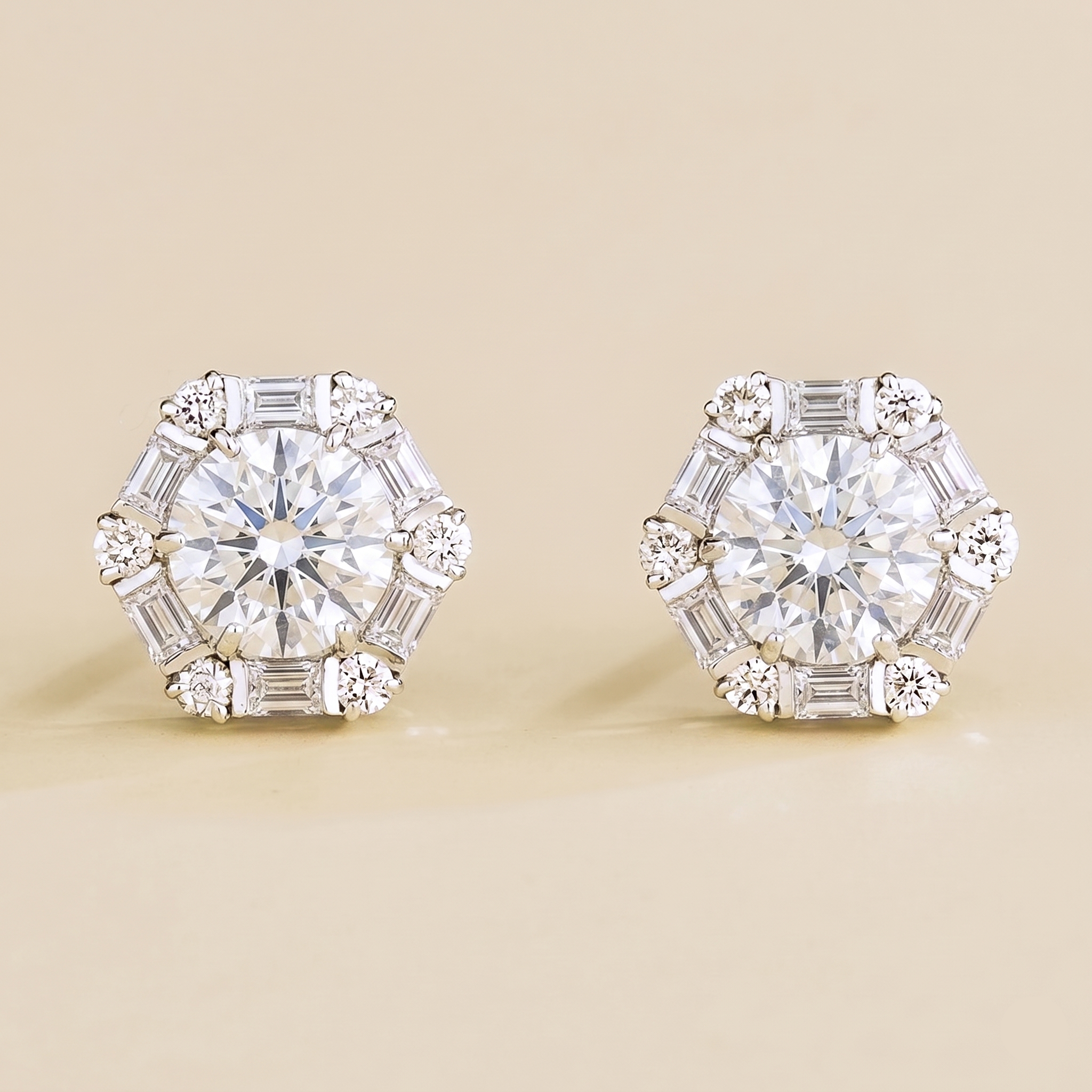 Melba Diamond Halo Hexagon Stud Earrings In White Gold