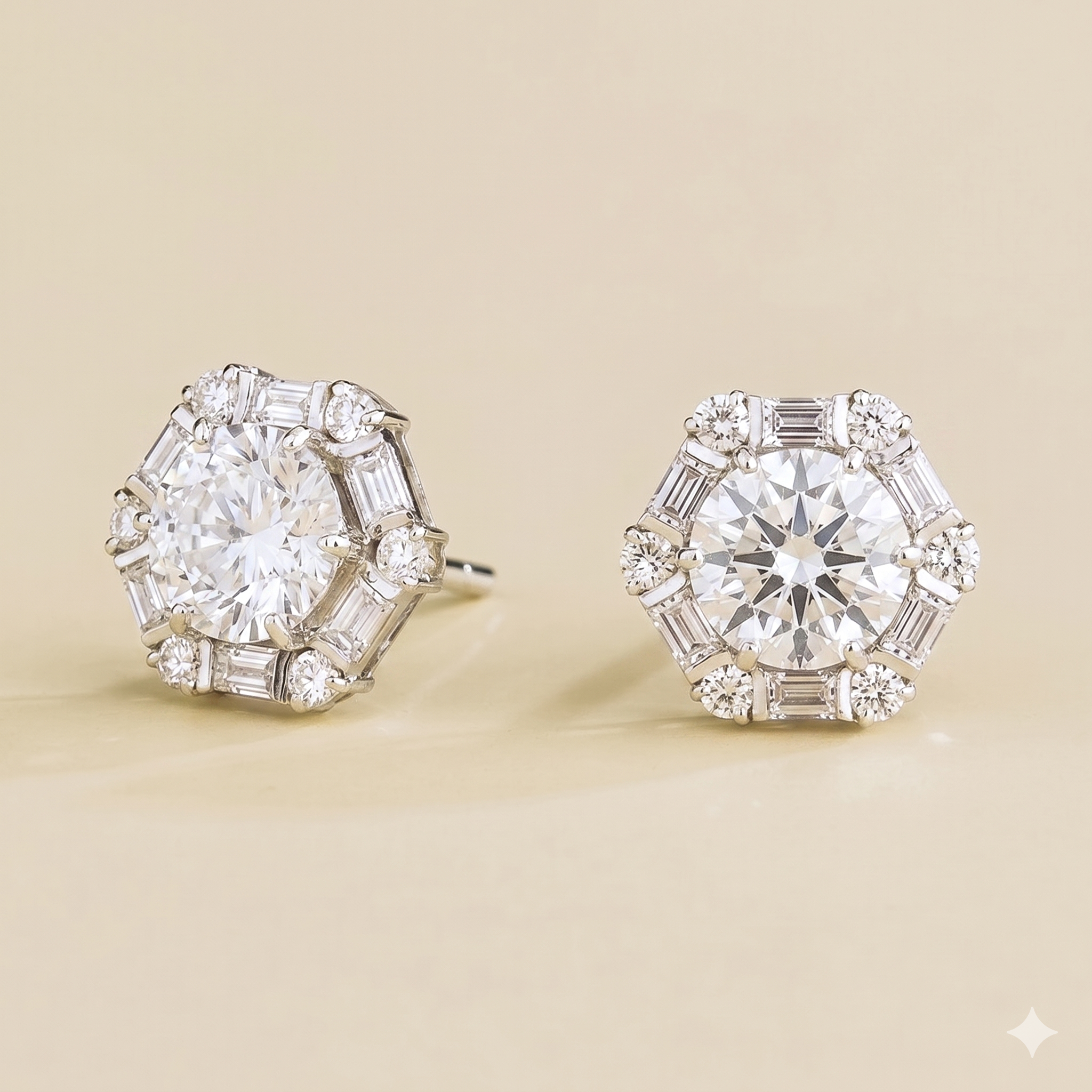 Melba Diamond Halo Hexagon Stud Earrings In White Gold