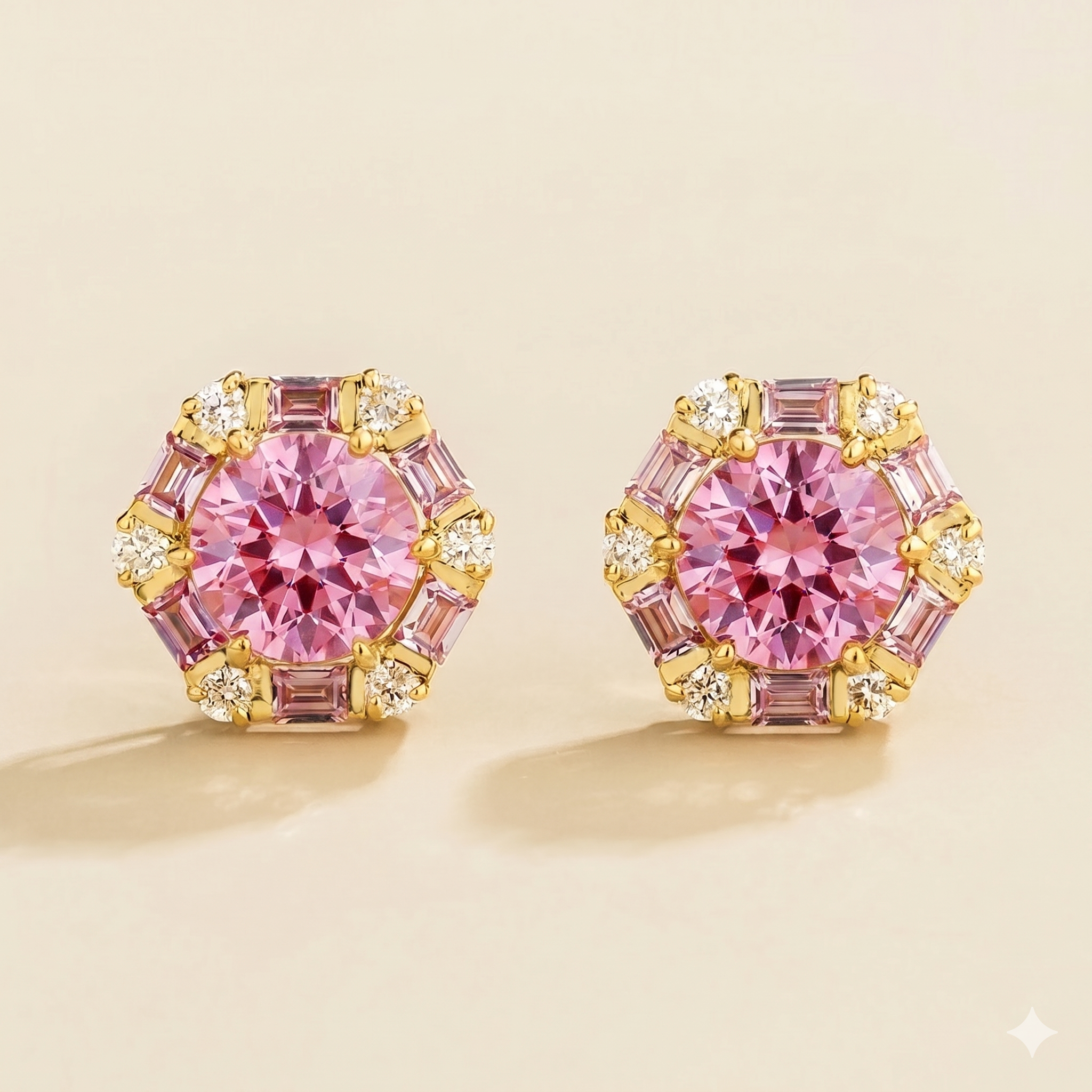 Melba Pink Sapphire & Diamond Halo Stud Earrings In Gold