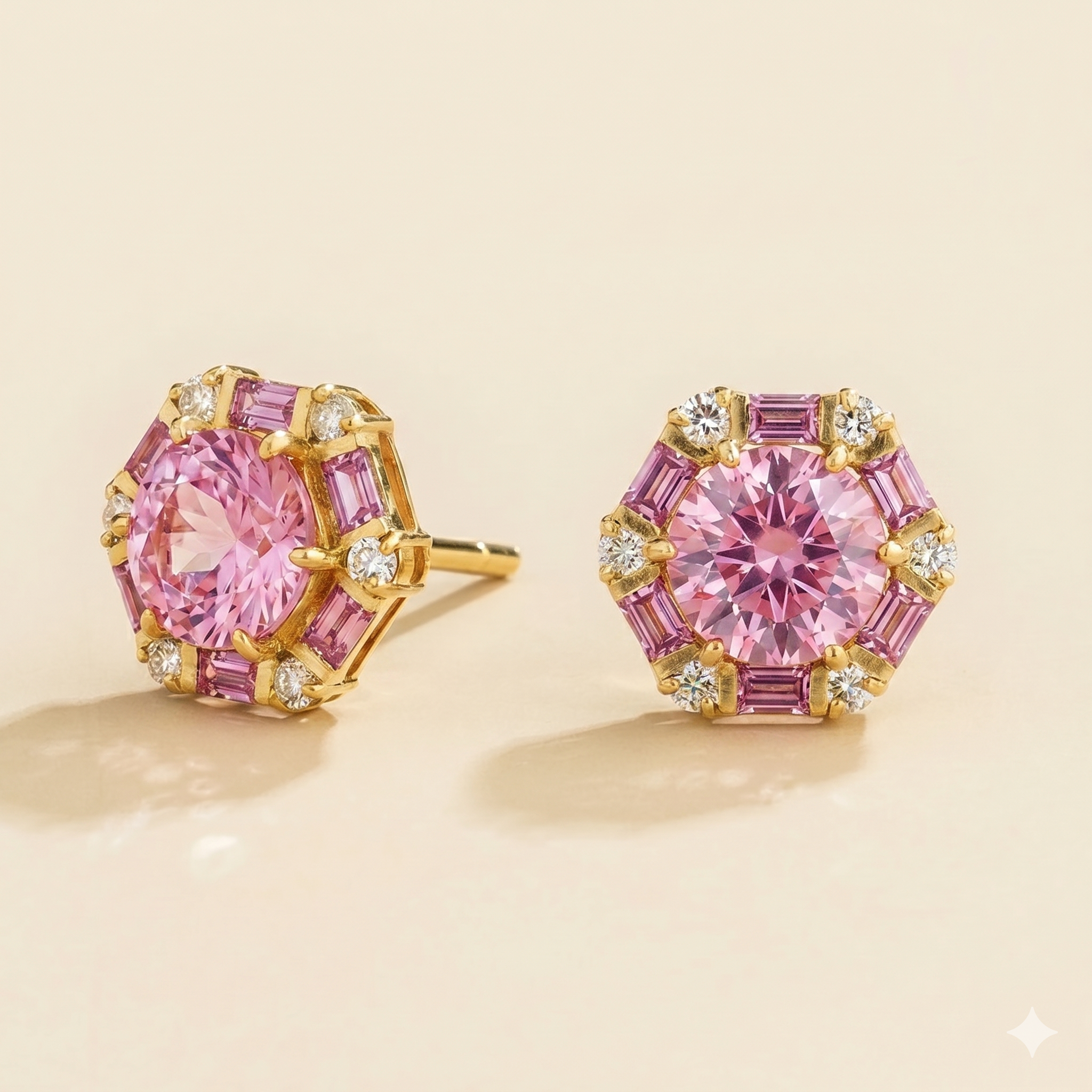 Melba Pink Sapphire & Diamond Halo Stud Earrings In Gold