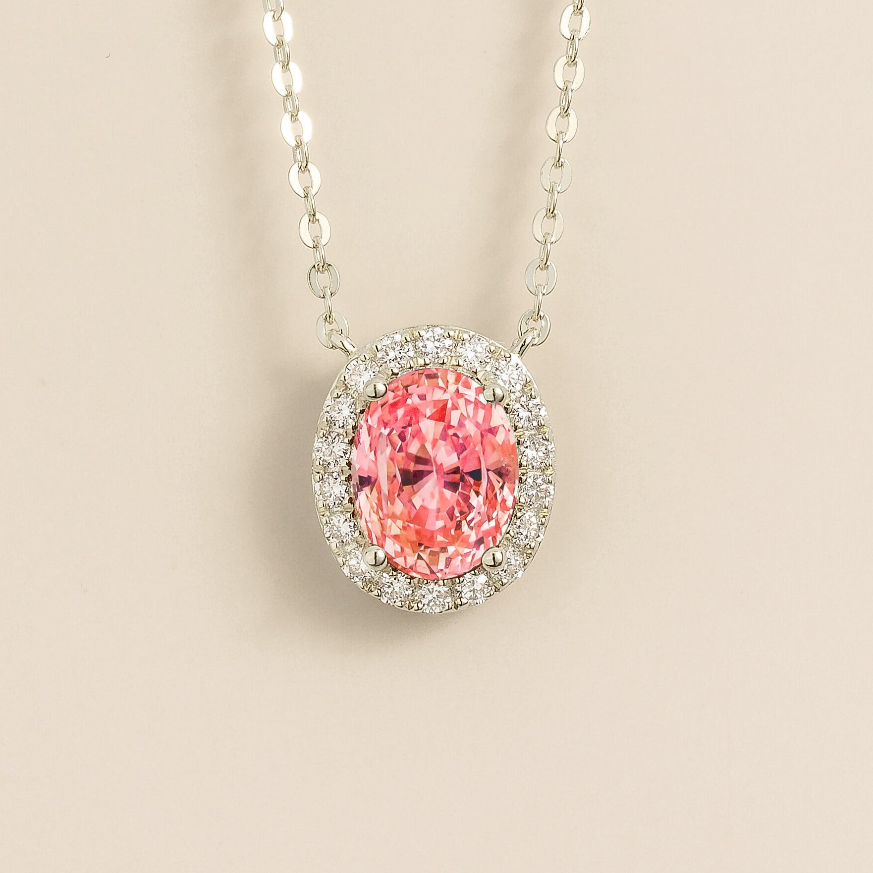 Mina White Gold Necklace Set With Padparadscha Sapphire & Diamond