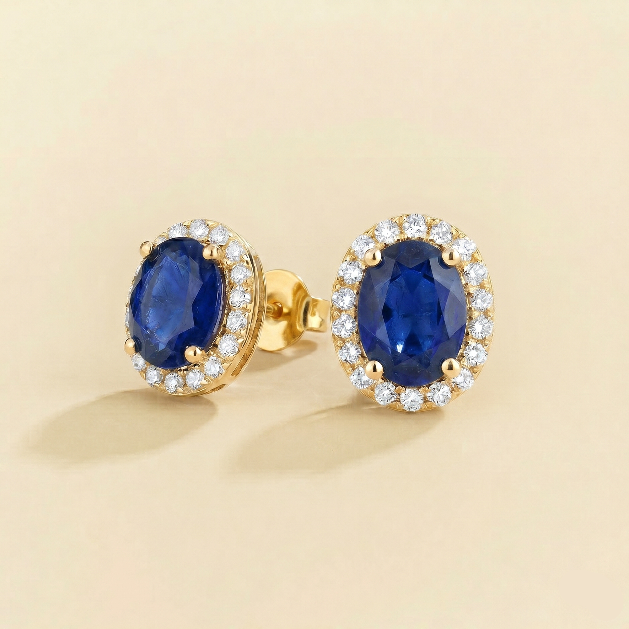 Mina Oval Blue Sapphire & Diamond Halo Earrings In Gold