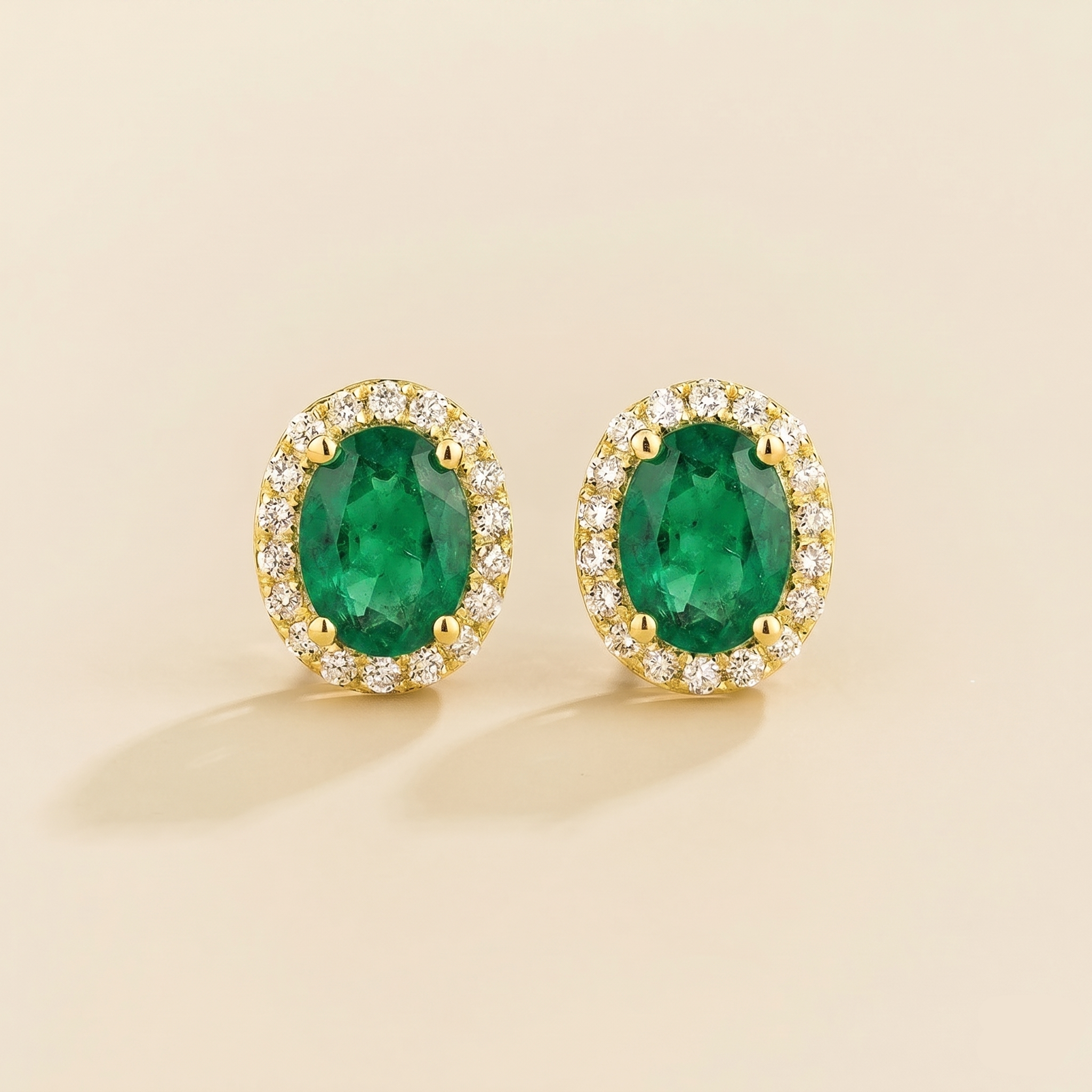 Mina Oval Emerald & Diamond Halo Earrings In Gold