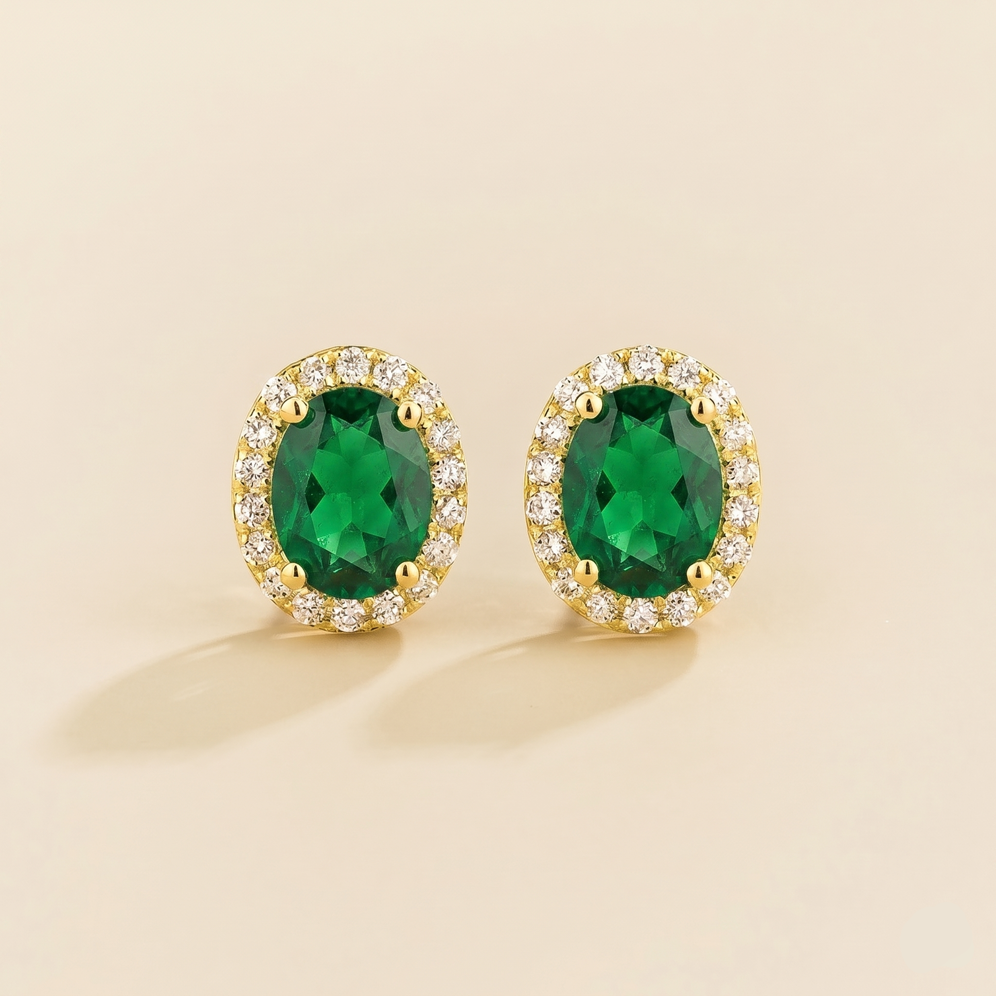 Mina Oval Emerald & Diamond Halo Earrings In Gold
