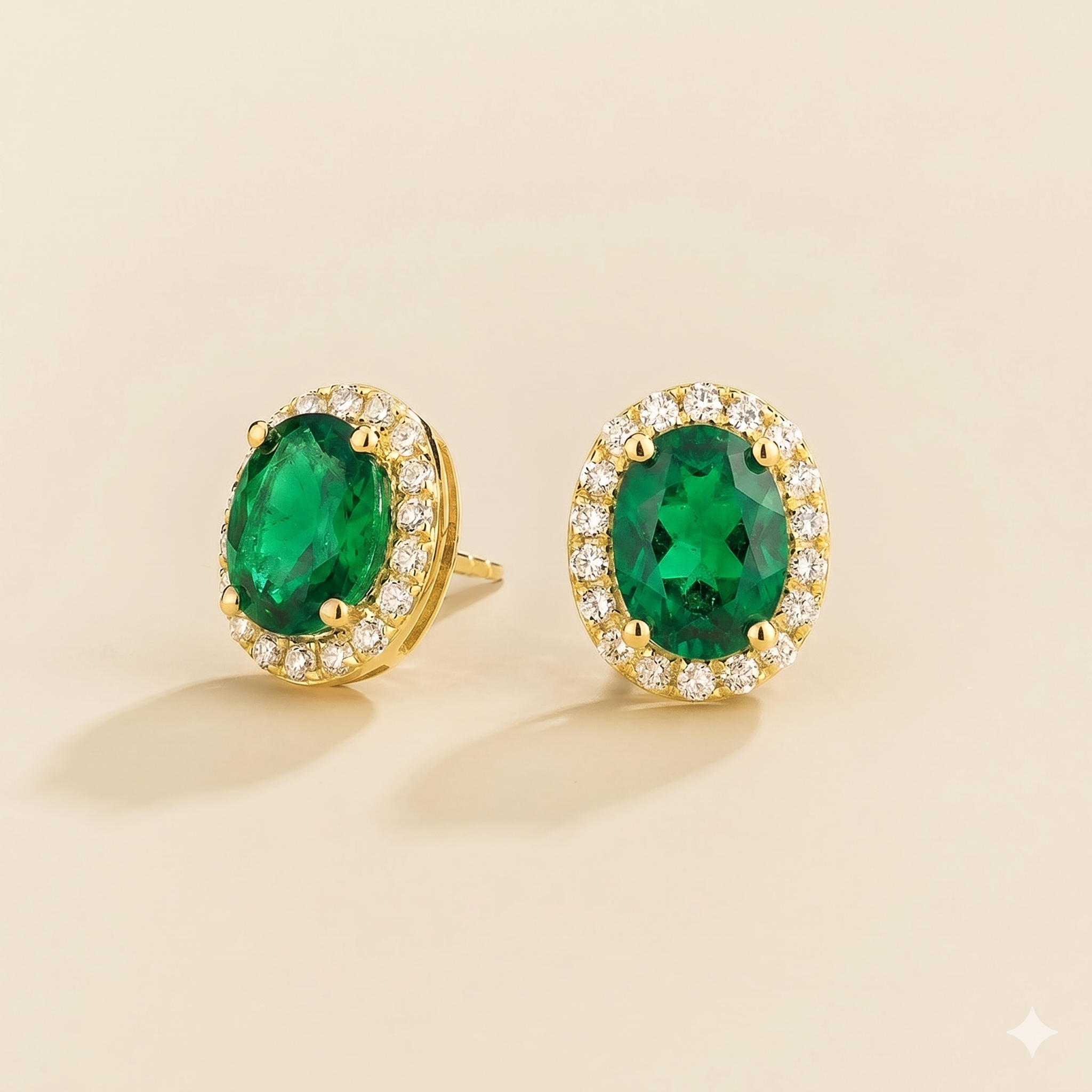 Mina Oval Emerald & Diamond Halo Earrings In Gold