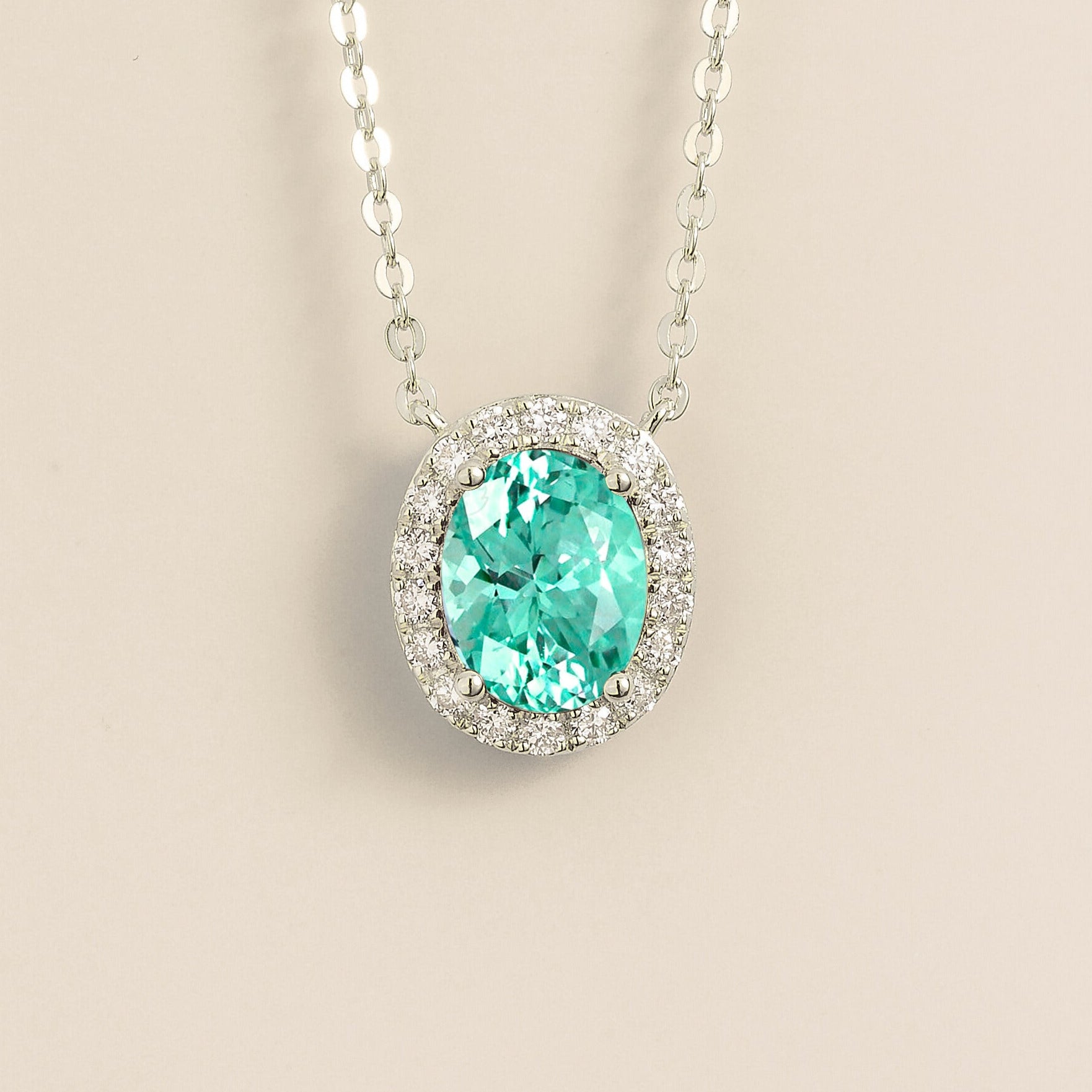 Mina White Gold Necklace Set With Paraiba Sapphire & Diamond