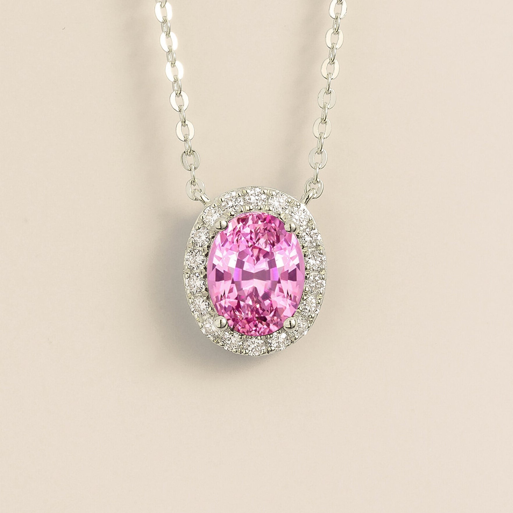 Mina White Gold Necklace Set With Pink Sapphire & Diamond