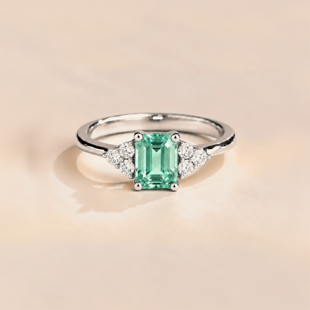 Chateau Green Sapphire Emerald-Cut & Diamond Ring in White Gold