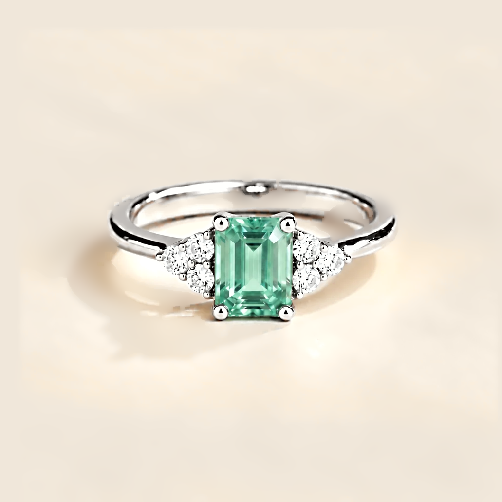 Chateau Green Sapphire Emerald-Cut & Diamond Ring in White Gold