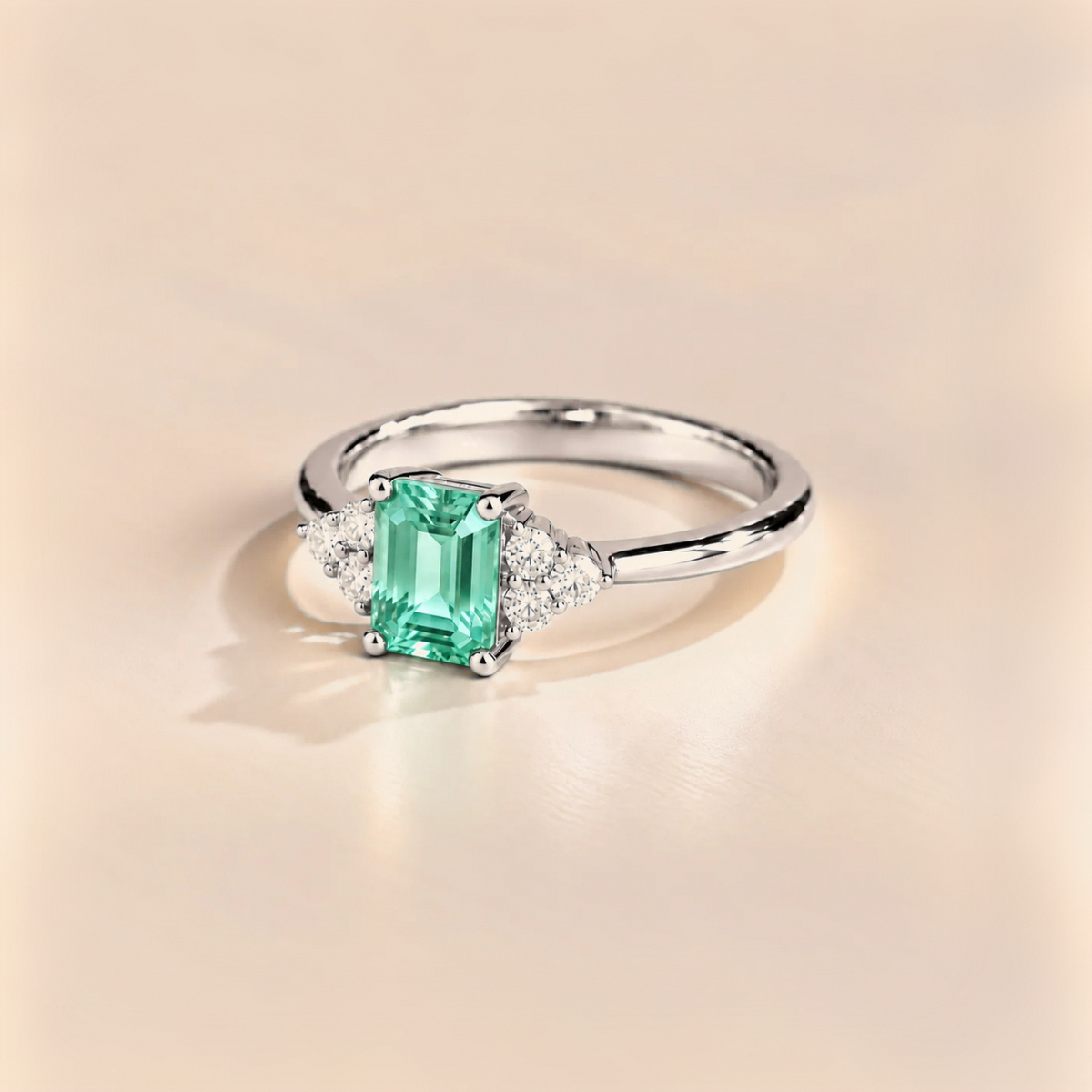 Chateau Green Sapphire Emerald-Cut & Diamond Ring in White Gold