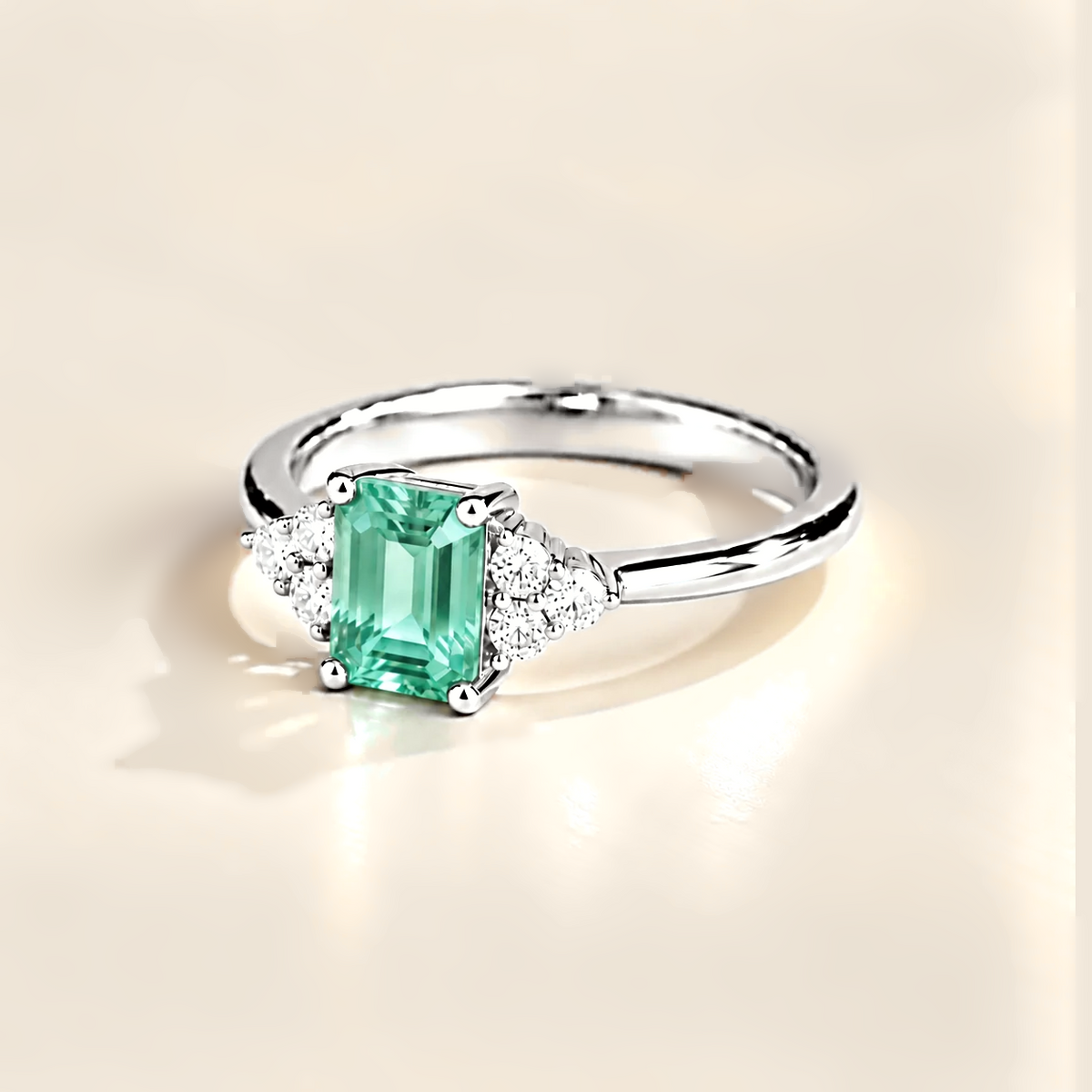 Chateau Green Sapphire Emerald-Cut & Diamond Ring in White Gold