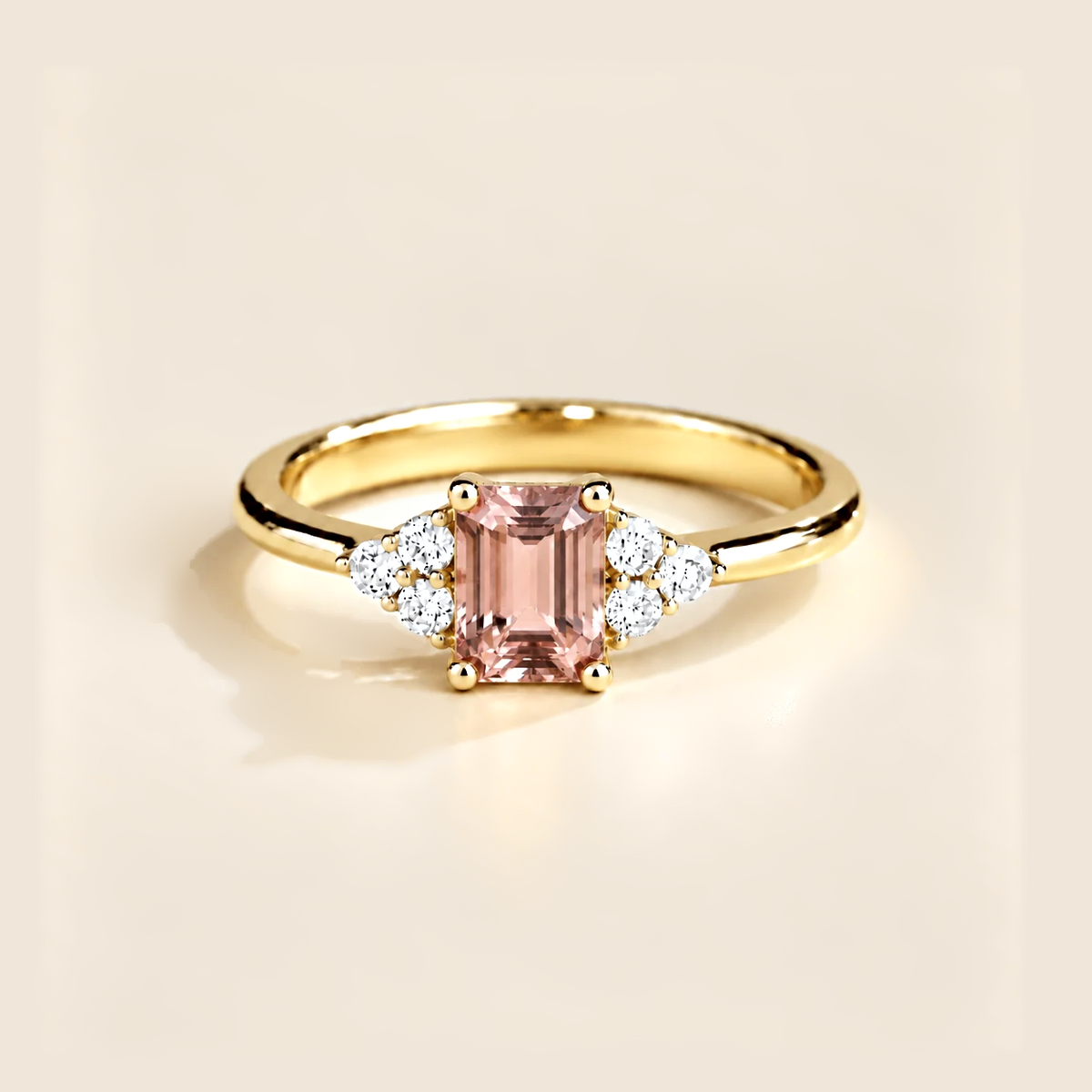 Chateau Morganite Emerald-Cut & Diamond Ring in Gold