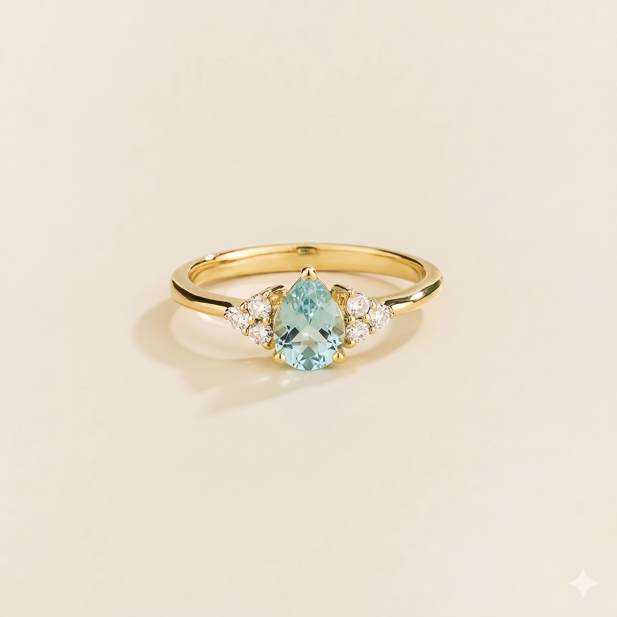 Nora Aquamarine & Diamond Pear Cut Ring in Gold