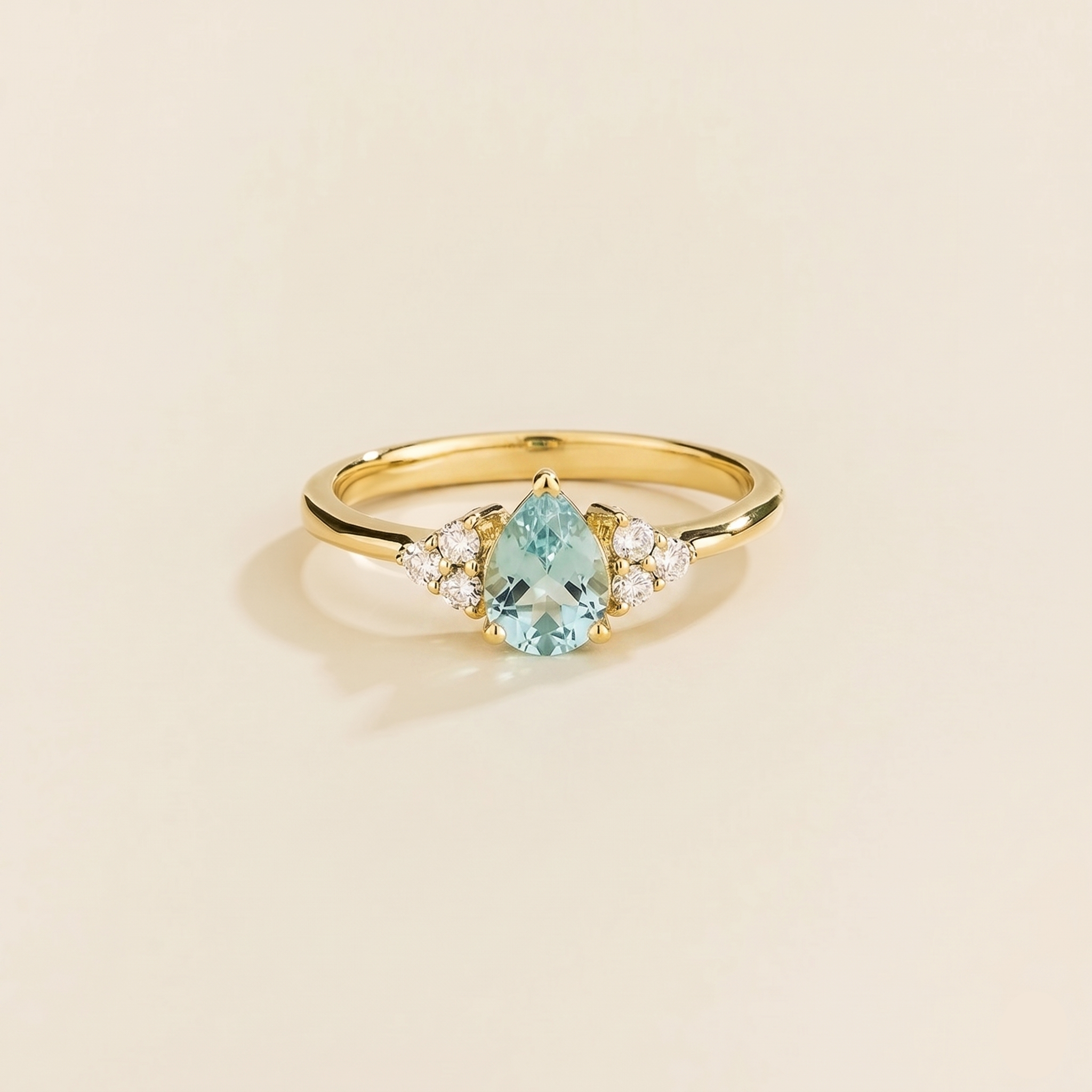 Nora Aquamarine & Diamond Pear Cut Ring in Gold
