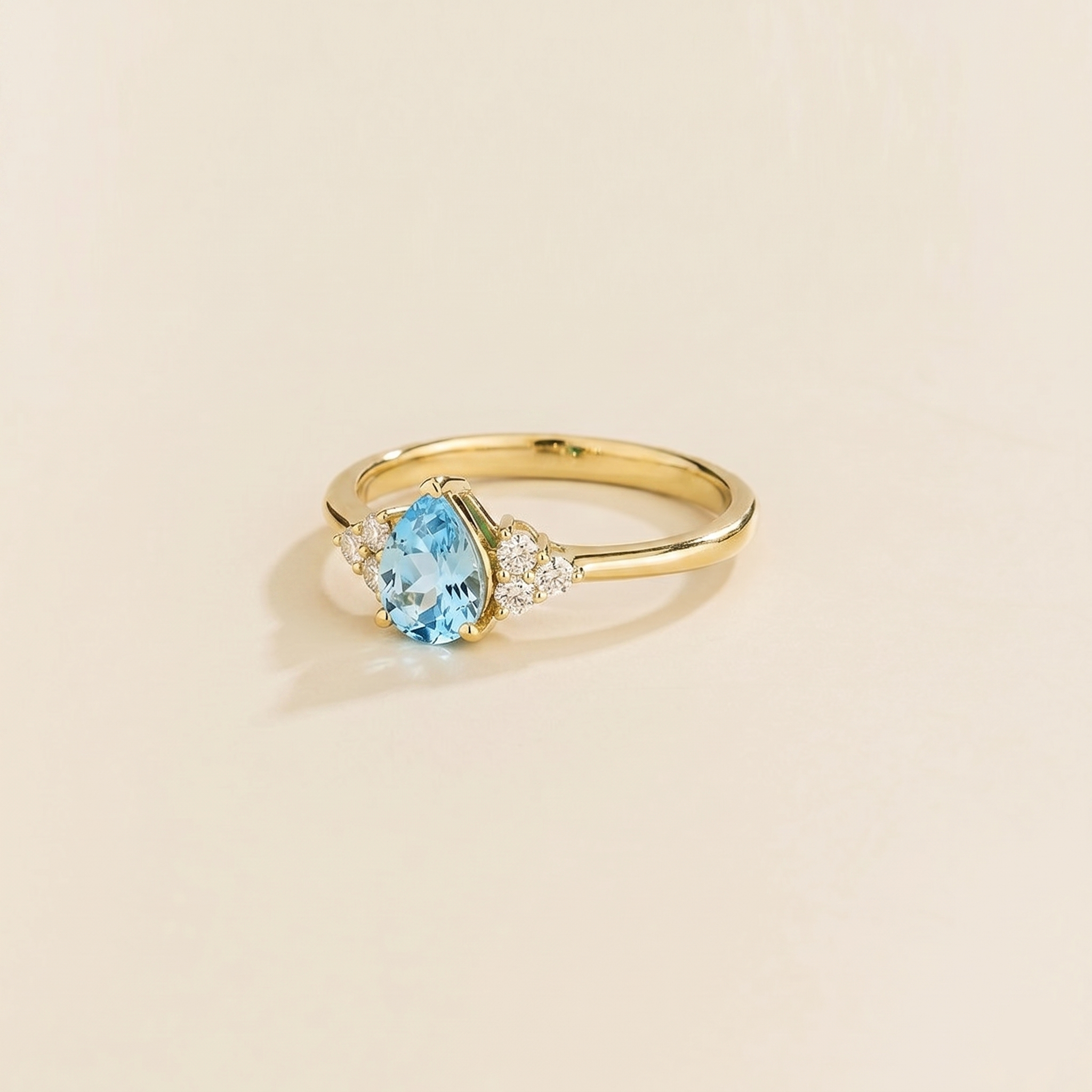 Nora Aquamarine & Diamond Pear Cut Ring in Gold