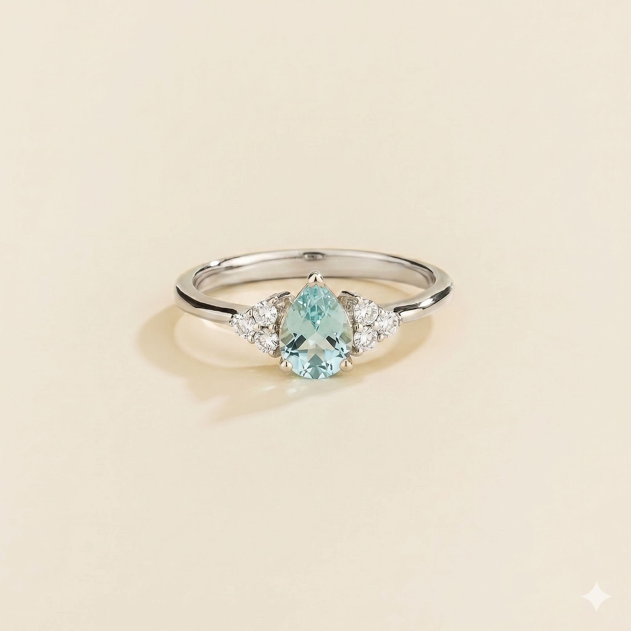 Nora Aquamarine & Diamond Pear Cut Ring in White Gold