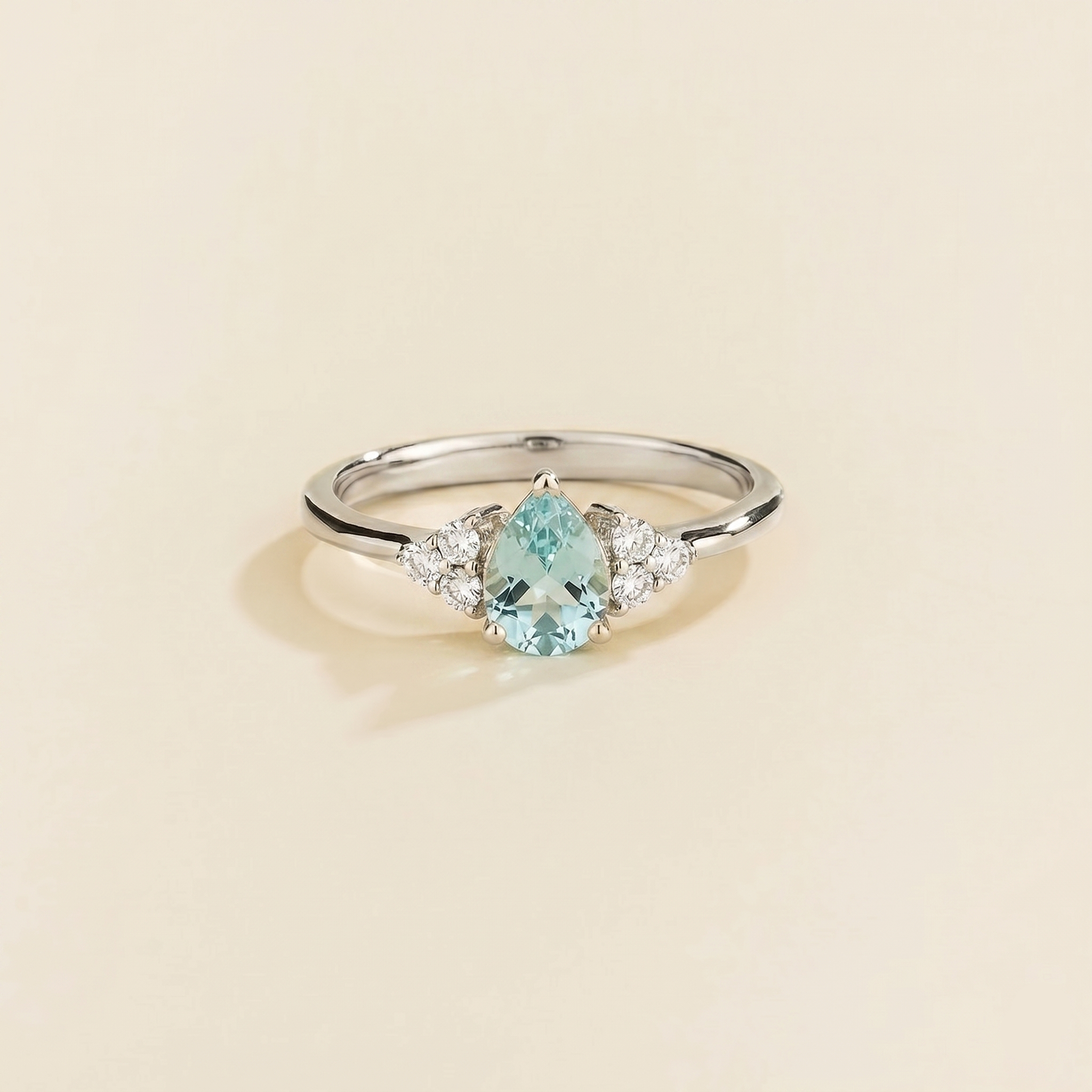 Nora Aquamarine & Diamond Pear Cut Ring in White Gold