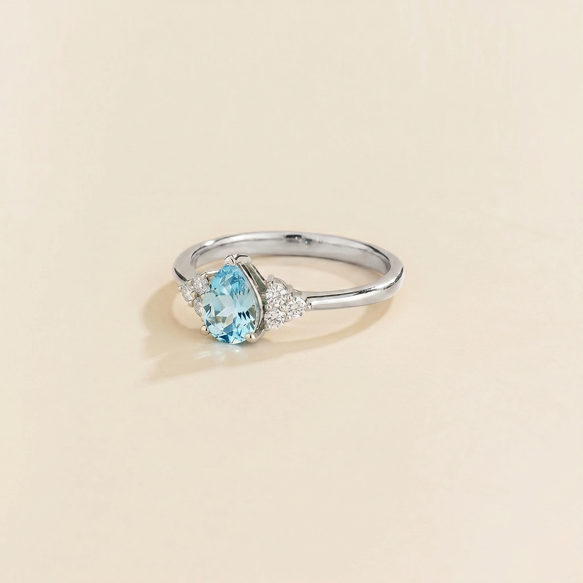 Nora Aquamarine & Diamond Pear Cut Ring in White Gold
