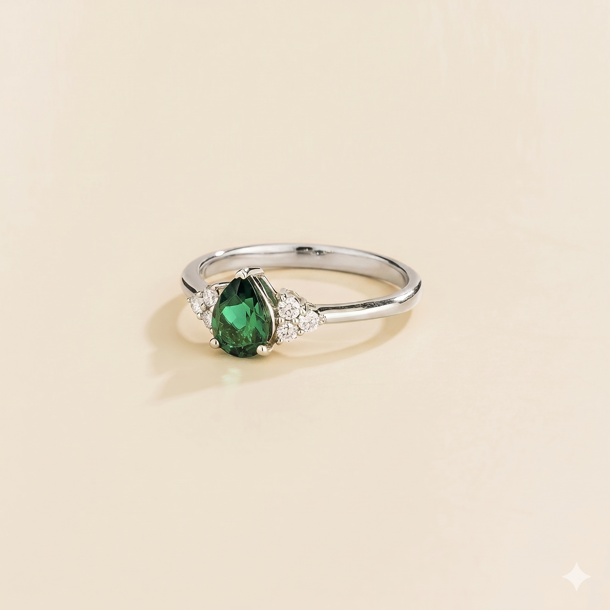 Nora Emerald & Diamond Pear Cut Ring in White Gold