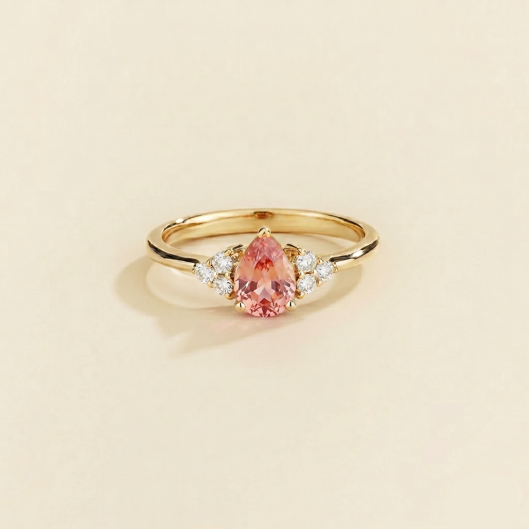 Nora Padparadscha Sapphire & Diamond Pear Cut Ring in Gold