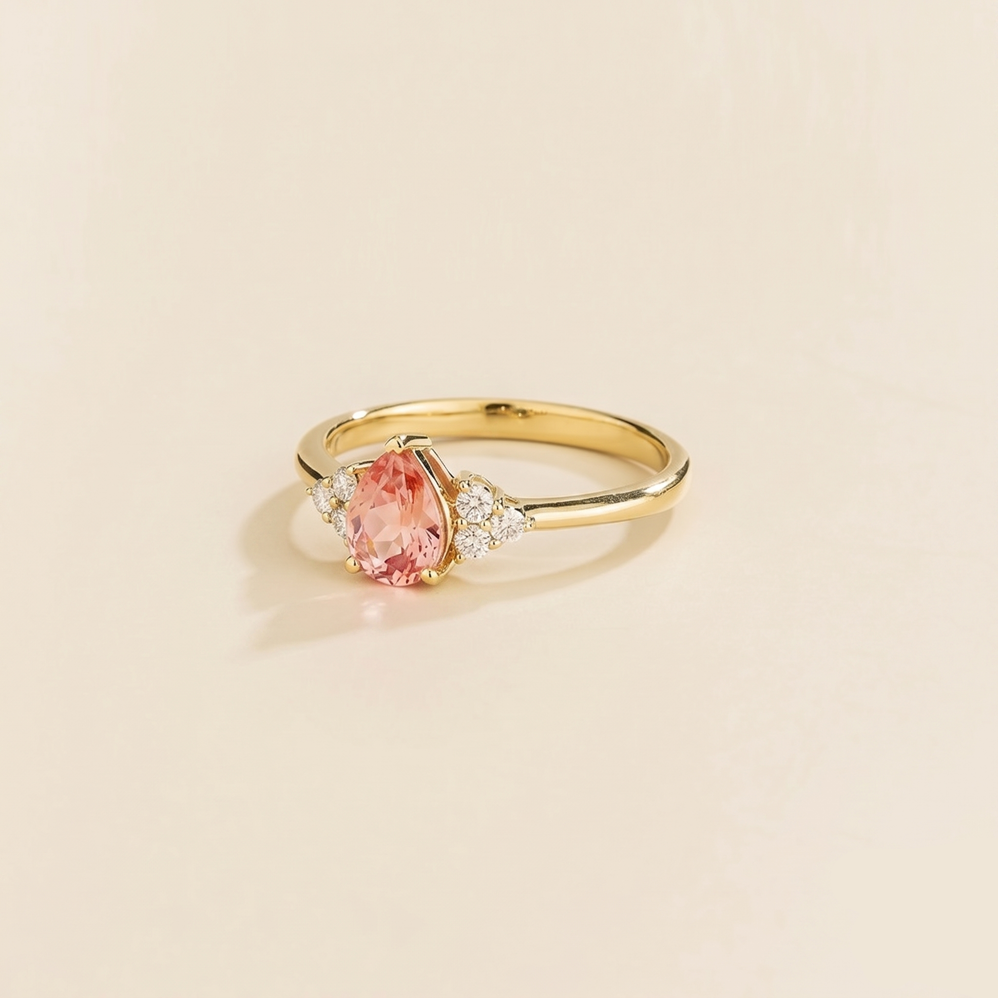 Nora Padparadscha Sapphire & Diamond Pear Cut Ring in Gold