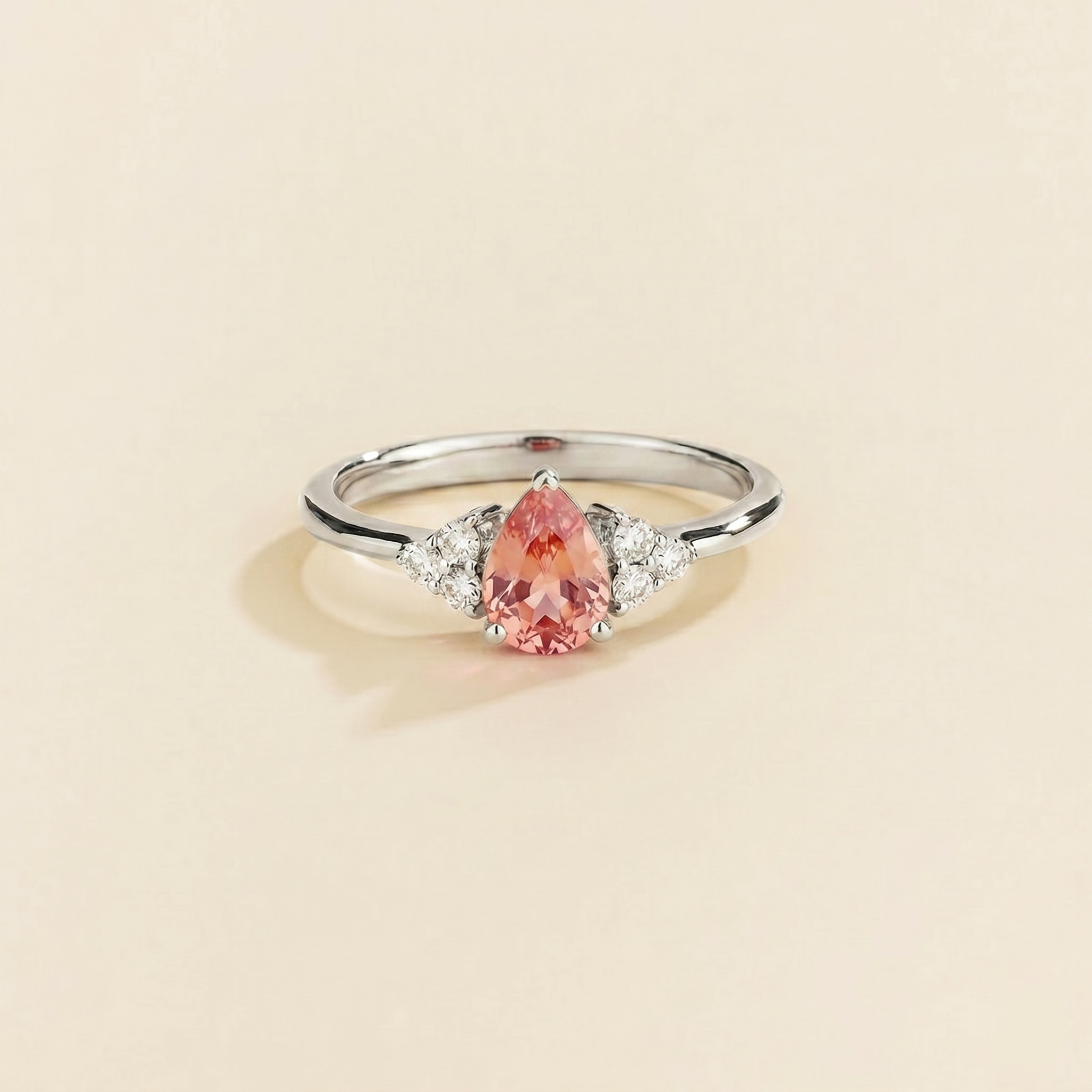 Nora Padparadscha Sapphire & Diamond Pear Cut Ring in White Gold