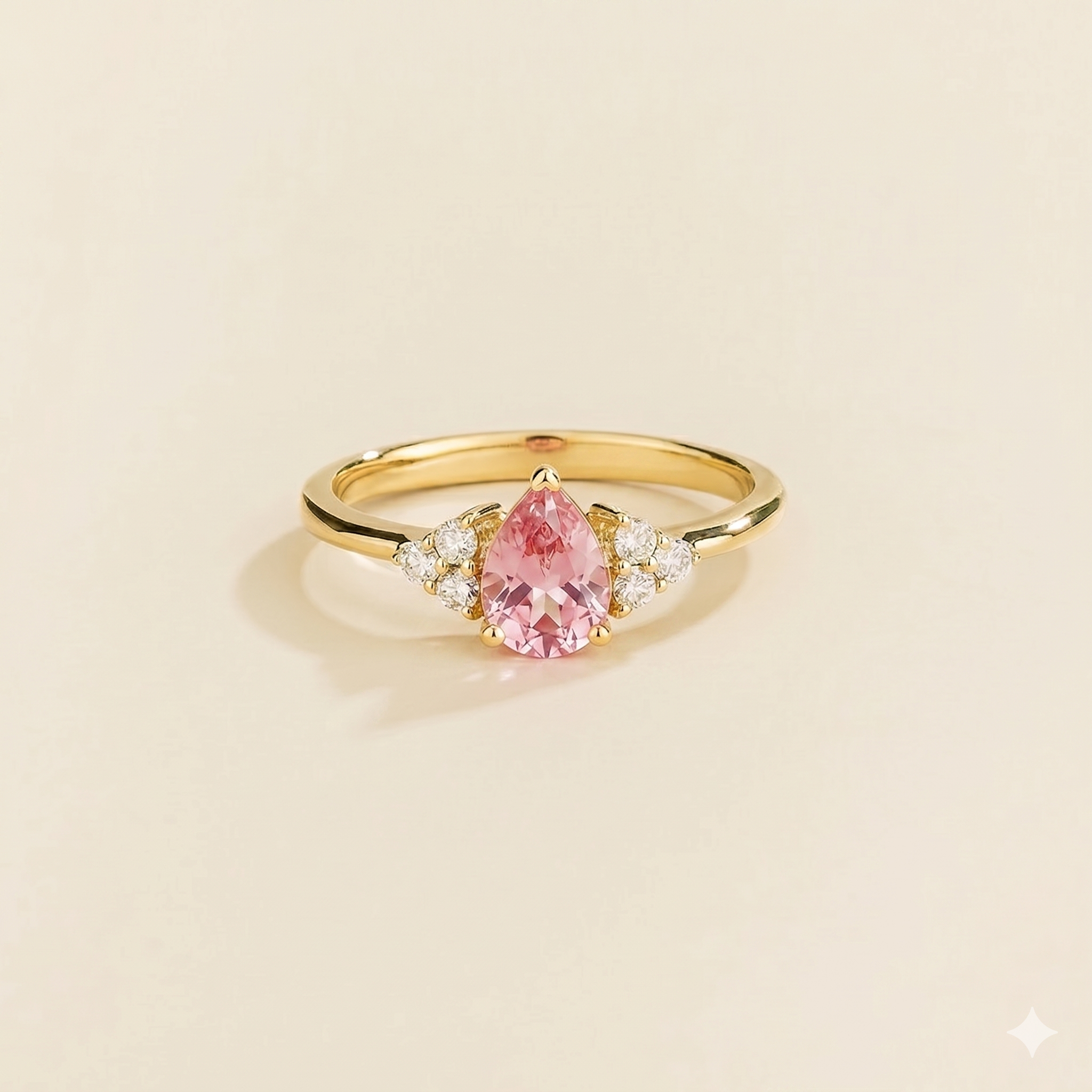 Nora Pink Sapphire & Diamond Pear Cut Ring in Gold