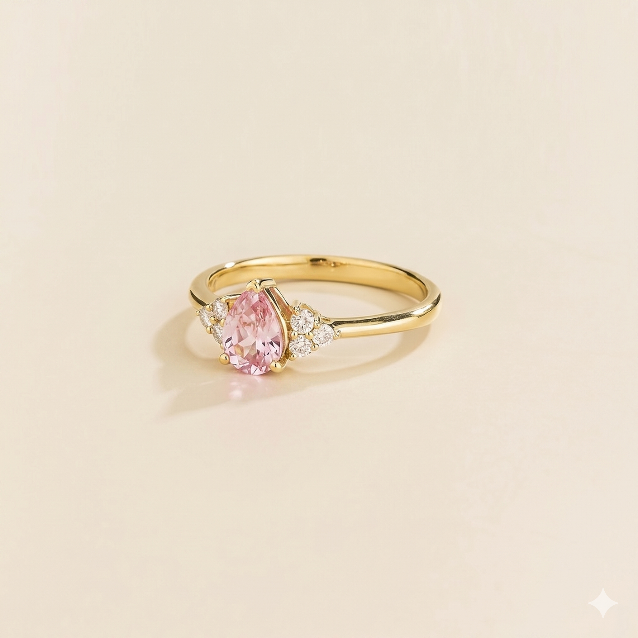 Nora Pink Sapphire & Diamond Pear Cut Ring in Gold