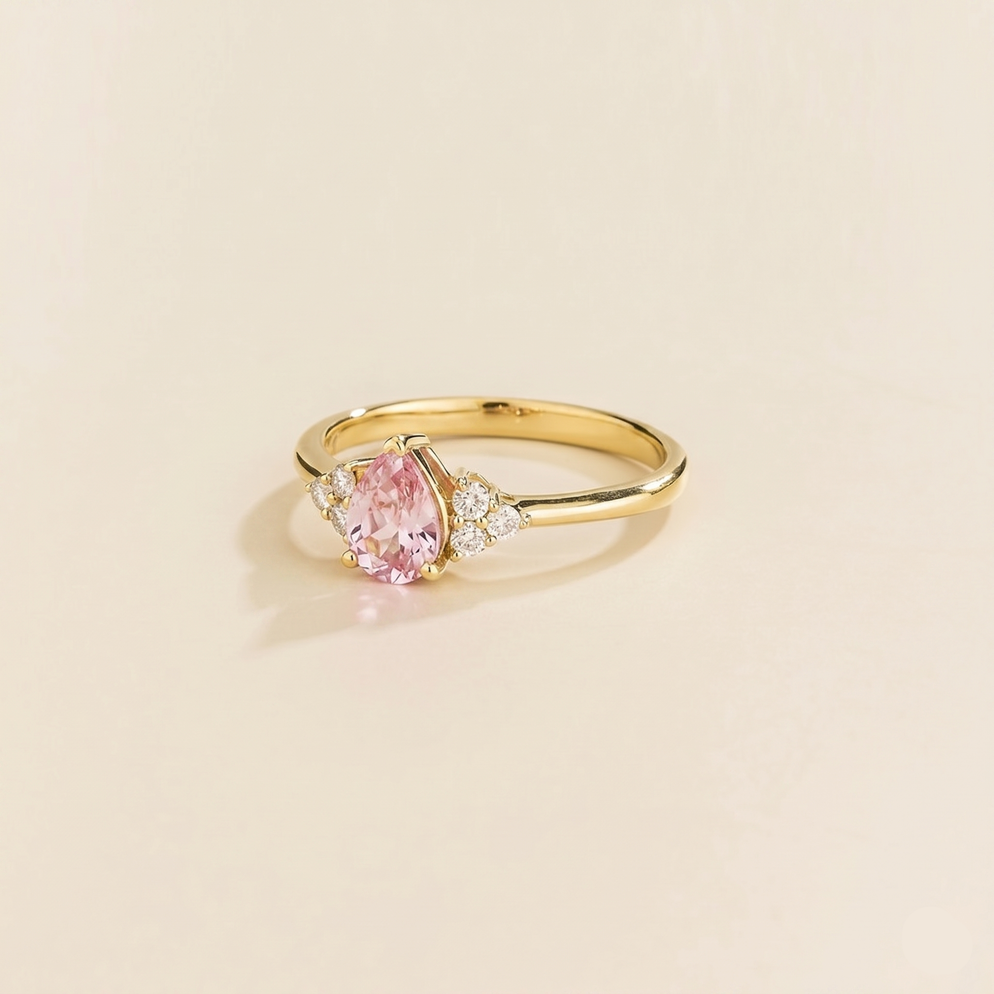 Nora Pink Sapphire & Diamond Pear Cut Ring in Gold