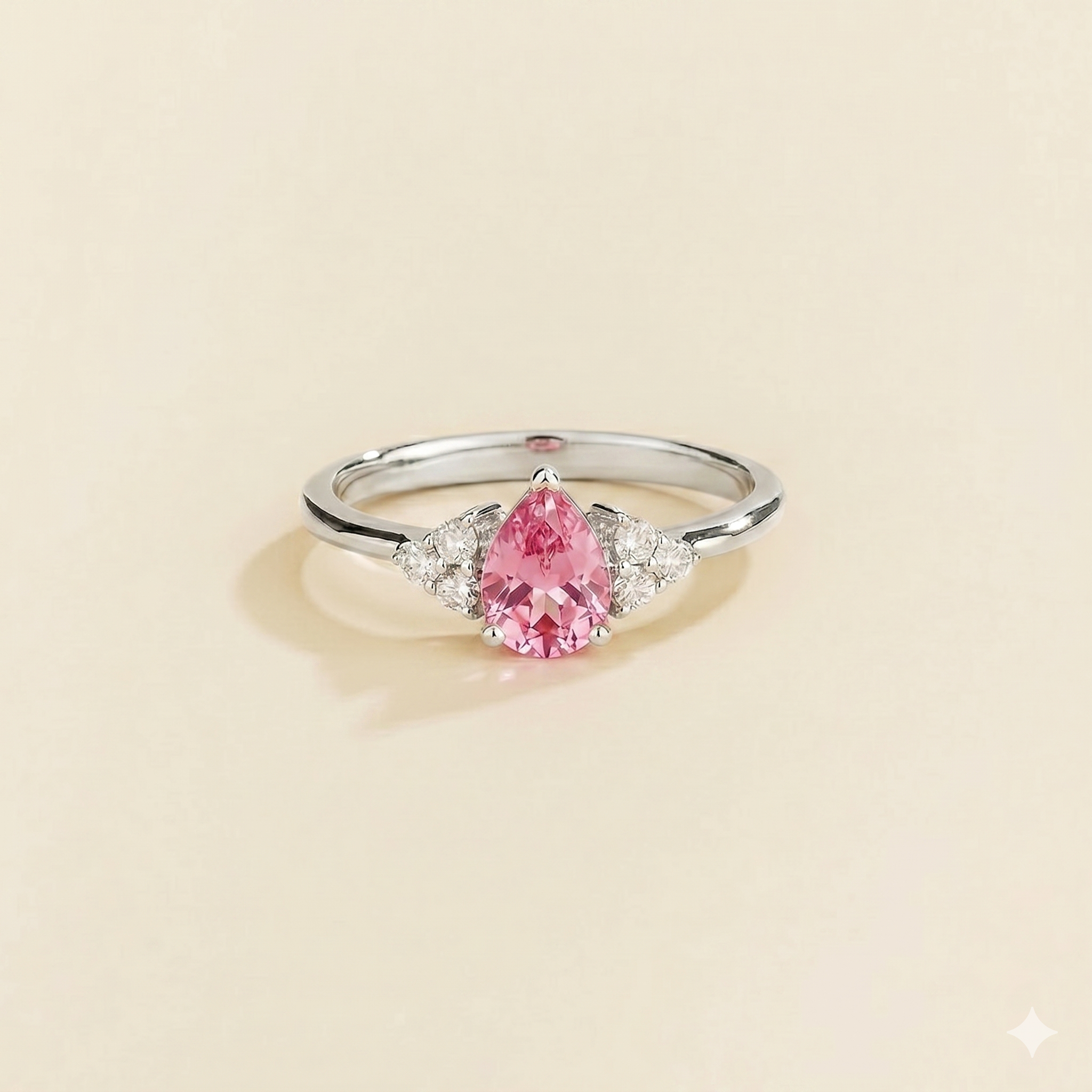 Nora Pink Sapphire & Diamond Pear Cut Ring in White Gold