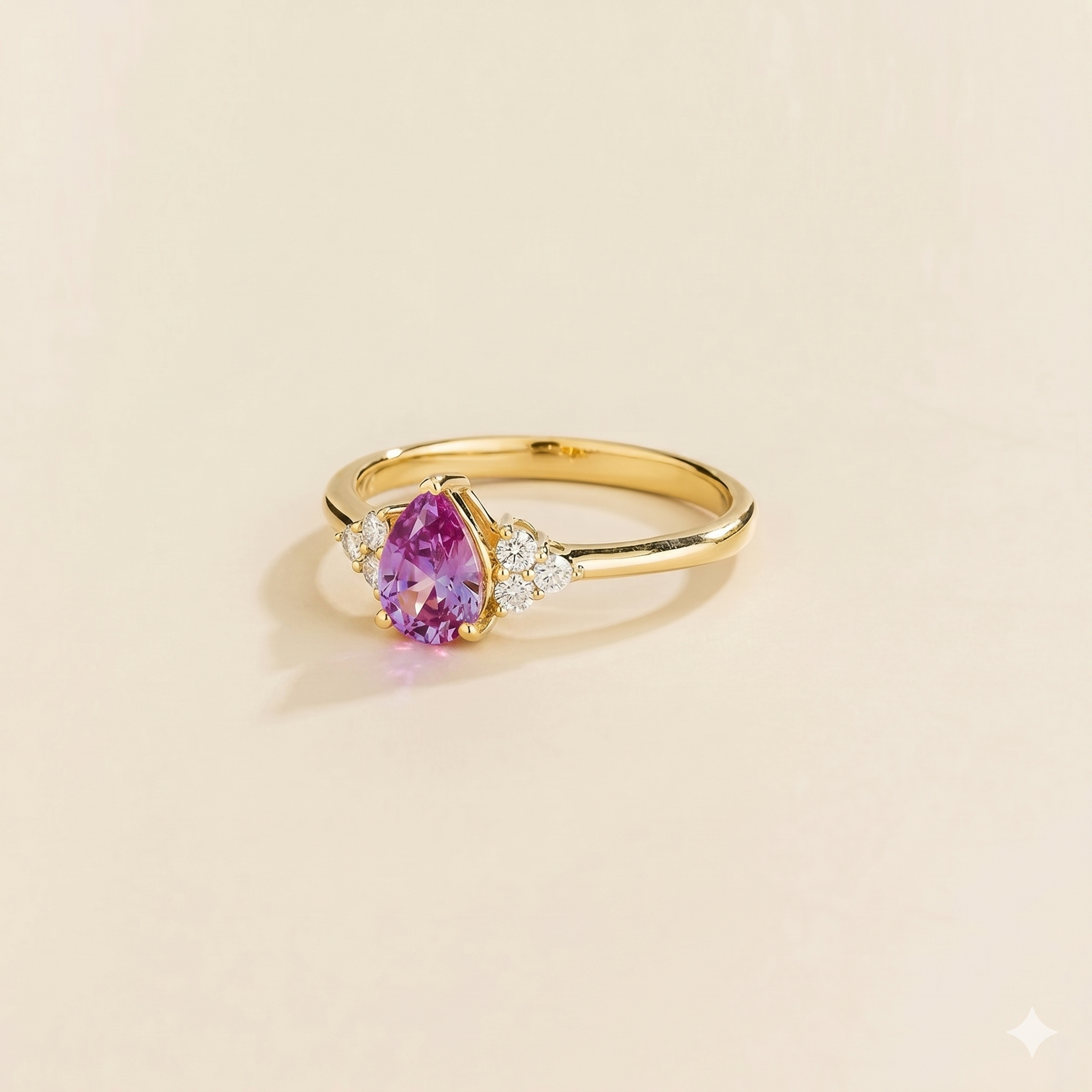 Nora Purple Sapphire & Diamond Pear Cut Ring in Gold