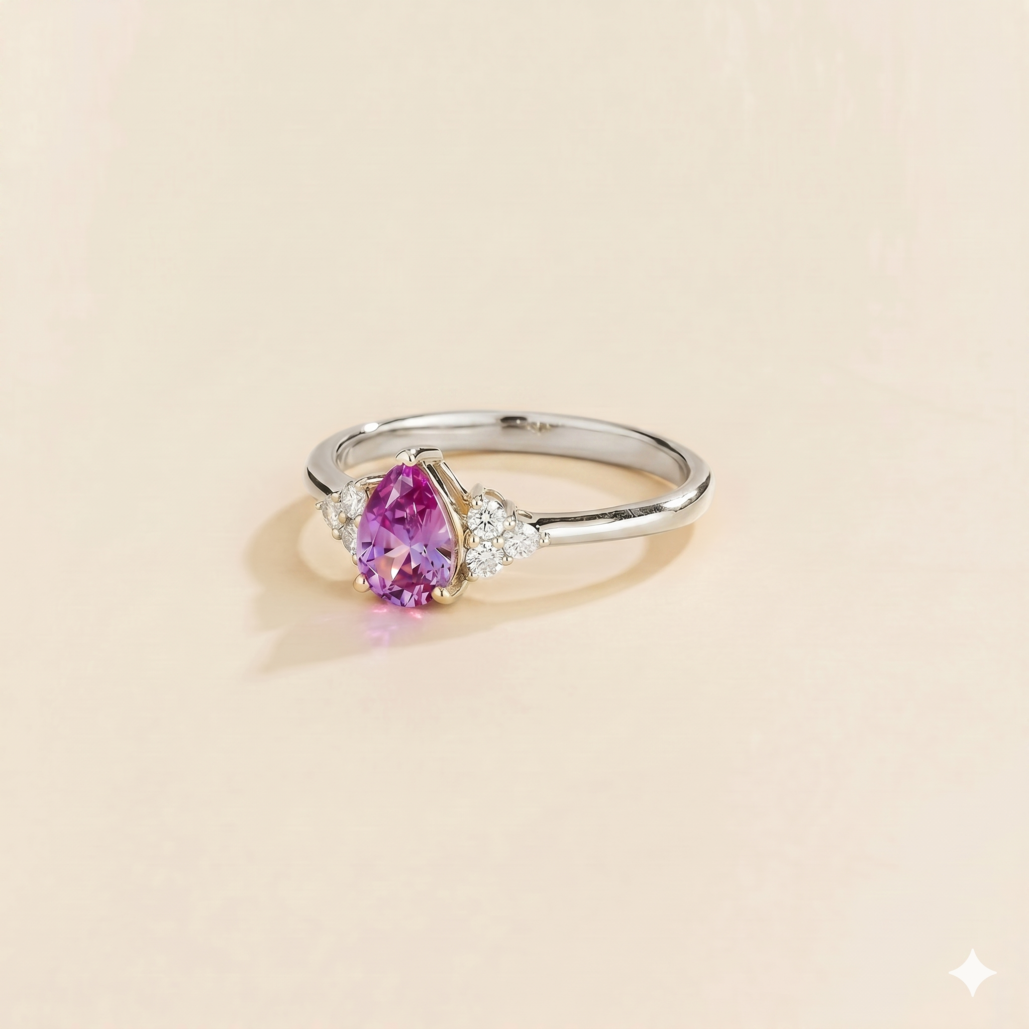 Nora Purple Sapphire & Diamond Pear Cut Ring in White Gold